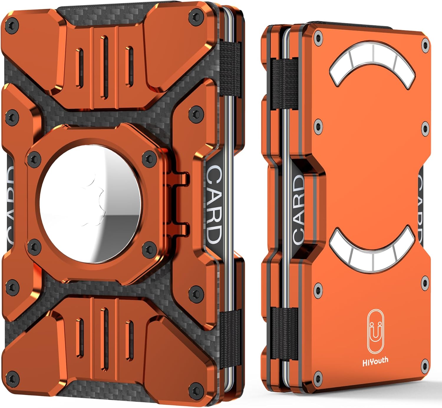 Slim Minimalist Wallet for Men - RFID Blocking with Airtag Holder - Smart Wallet with Magnetic Card Holder - Front Pocket design, Orange