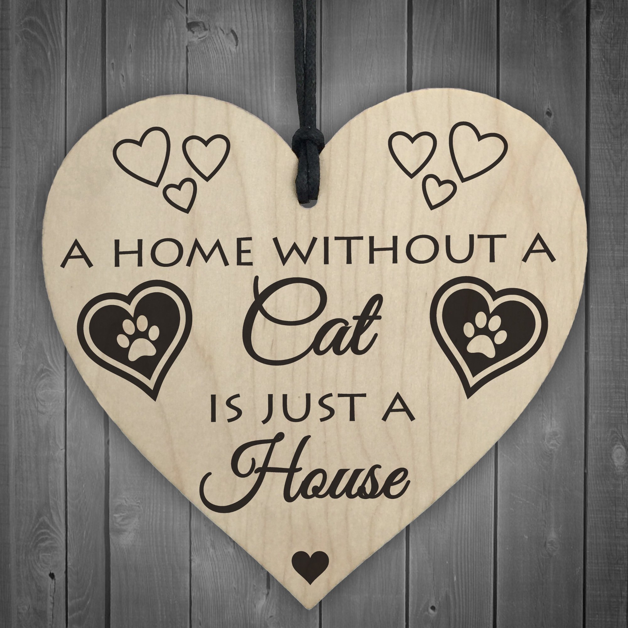Red Ocean Home Without A Cat Is Just A House Wooden Hanging Heart Shaped Plaque Gift Sign