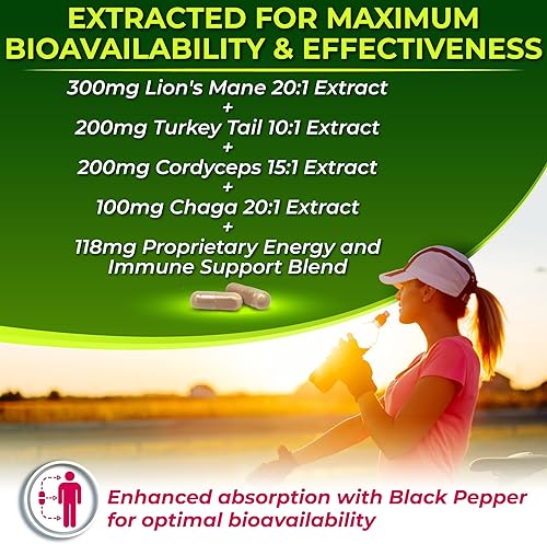 Miniatura 3 de Complejo orgánico de hongos: melena de león, cola de pavo, cordyceps, chaga, contiene beta-glucanos naturales - Mezcla de energía orgánica y apoyo
