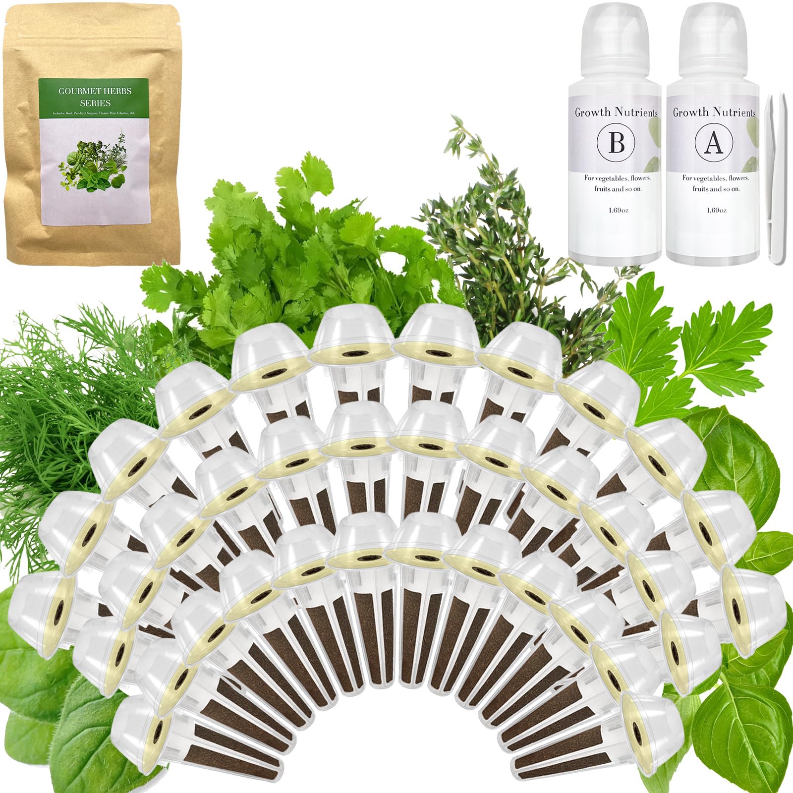 Gourmet Herb Seed Pod Kit for AeroGarden, idoo, Ahopegarden, MUFGA with Basil, Parsley, Thyme, Mint, Cilantro, Dill, Oregano - Compatible with All Hydroponics (36-Pod)