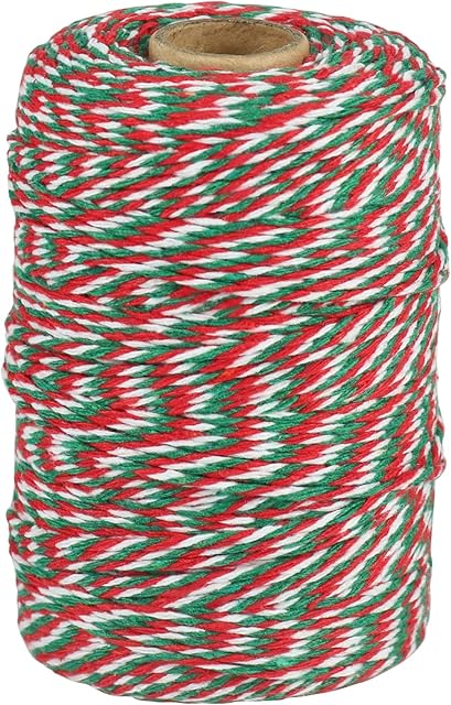 Tenn Well 200M Cotton Bakers Twine, Red Green and White Twine Kitchen String Perfect for Baking, Gardening, Butchers, DIY Crafts, Gift Wrapping