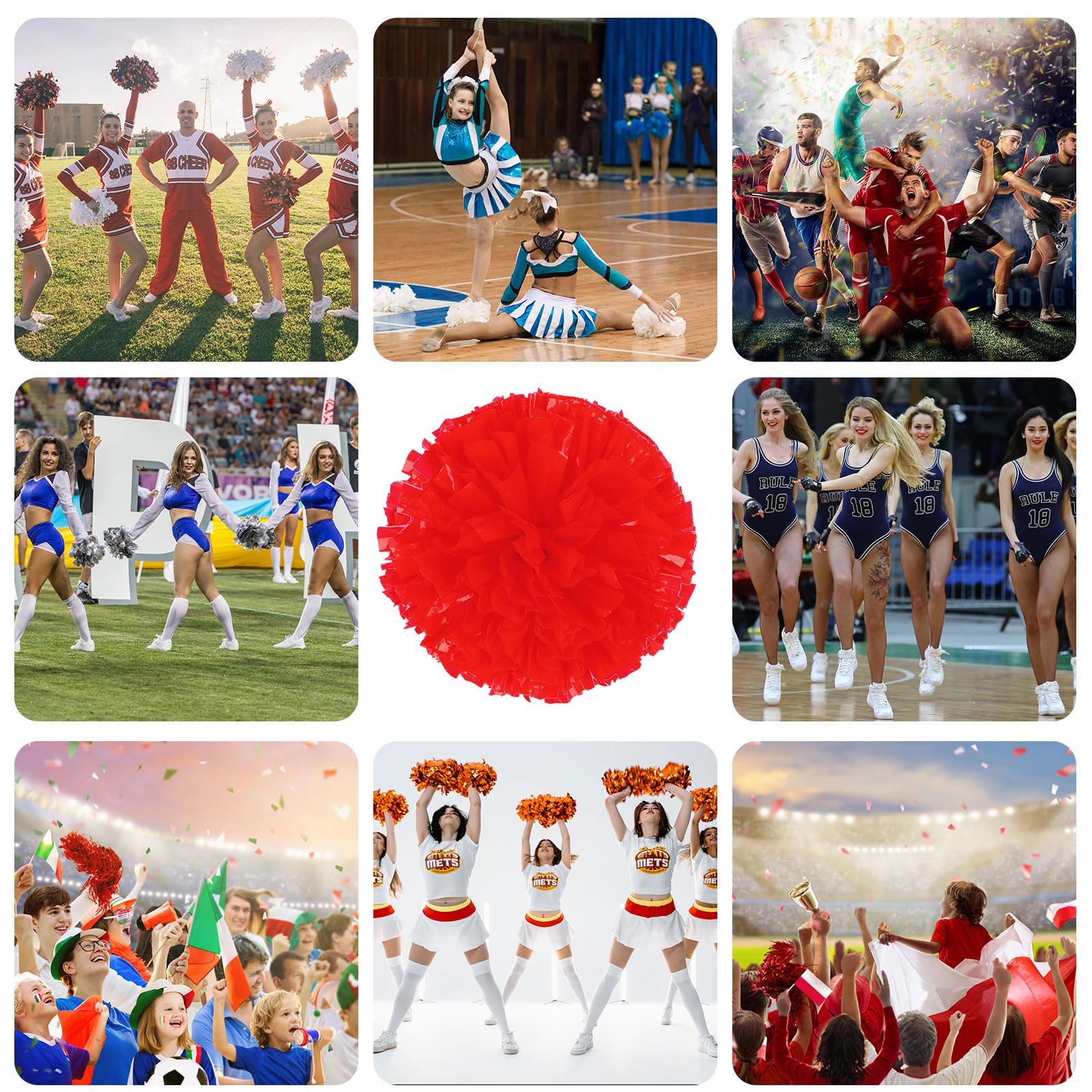 Pompony cheerleaderek, 34,7 cm, ręczne pompony drużyny cheerleaderek, do drużyny sportowej, gry ducha, na imprezę taneczną, dla dorosłych, 12 szt., czerwone