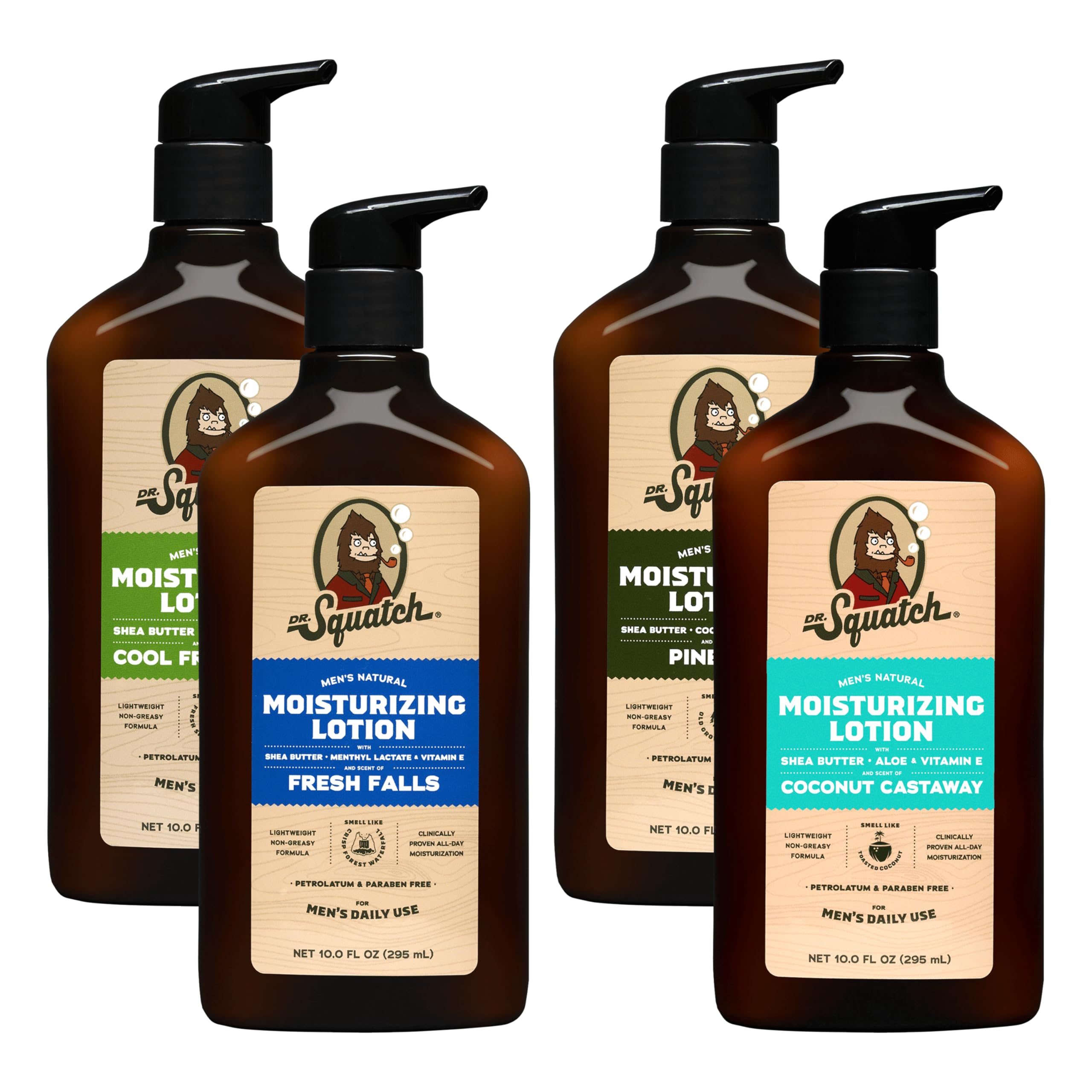Dr. Squatch Natural Hand and Body Lotion for Men - Made with Shea Butter, Coconut Oil, Vitamin E for 24-Hr Moisturization - Pine Tar, Fresh Falls,