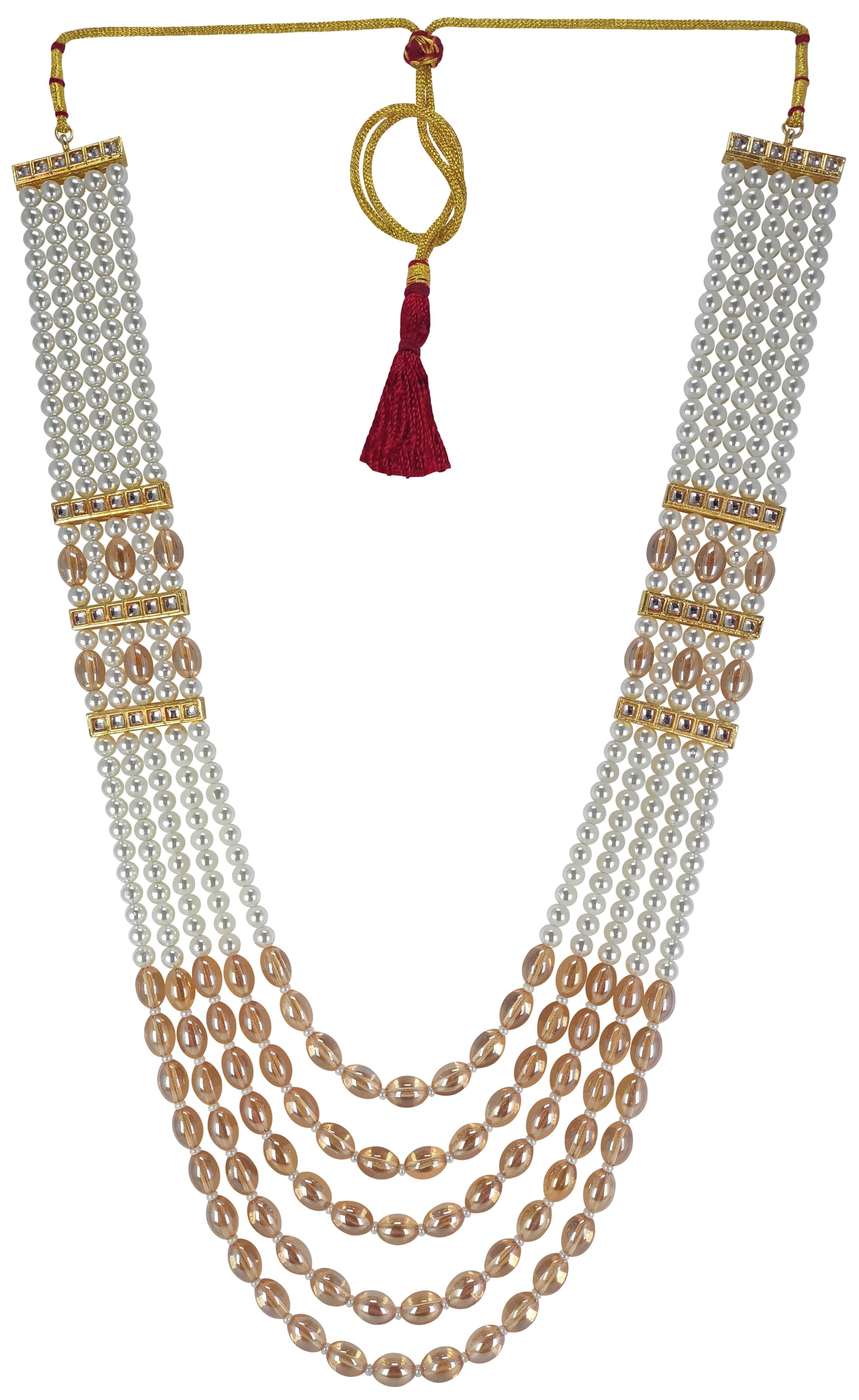 RAADHE CREATION Premium MONALISA Pearl Necklace groom Moti Mala For Men Sherwani Traditional Gold Plated Design for Marriage Indian Wedding (Dulhe ki mala) (Brown) (B0D3TZ2KML) Amazon Price History, Amazon Price Tracker