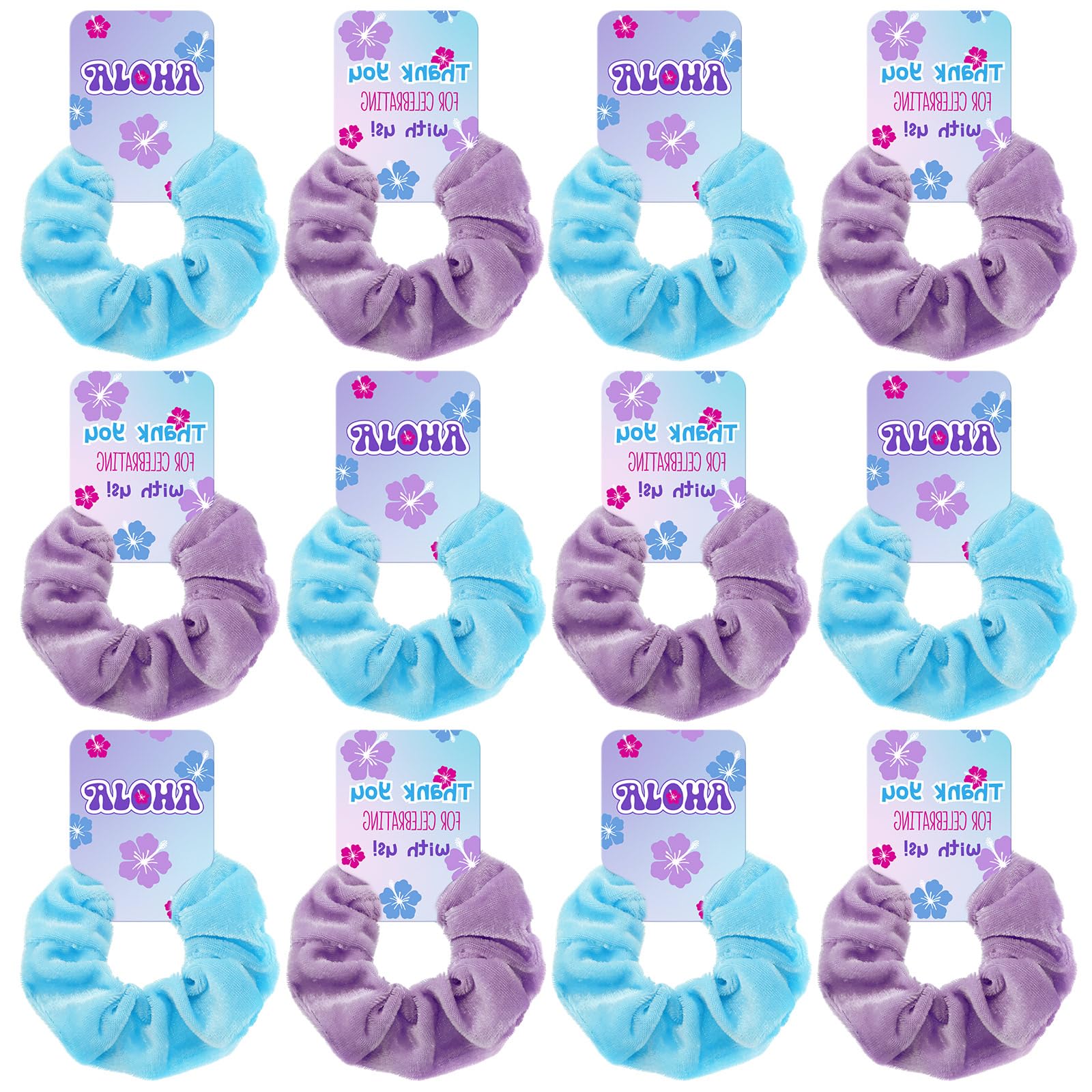 Yuxung 12 Set Cartoon Hair Ties Blue and Purple Velvet Scrunchies with Gift Cards, Cute Alien-inspired Hair Accessories Party Favors for Women,