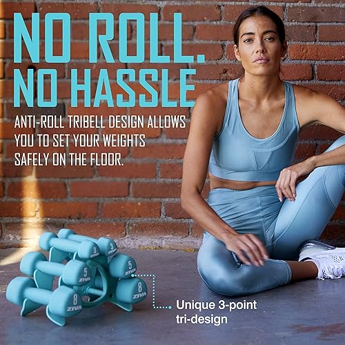 Miniatura 4 de ZIVA Pares de mancuernas de goma de neopreno, elegante, antideslizante, acabado de goma duradero, núcleo pesado de precisión, diseño que no se rueda