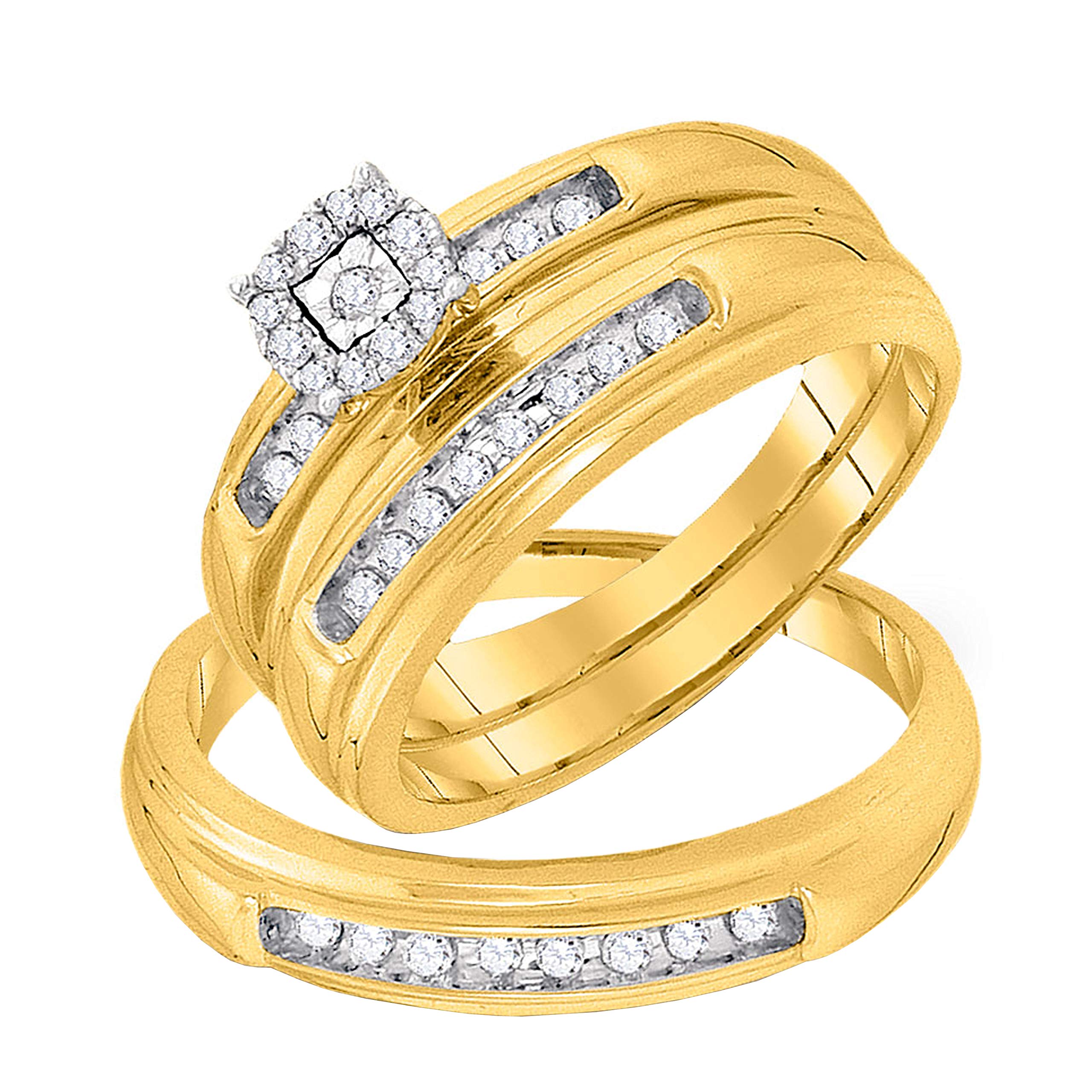 Dazzlingrock Collection Juego de anillos de boda cuadrados de diamante redondo de 0,32 quilates, 1/3 quilates, oro amarillo de 10 quilates