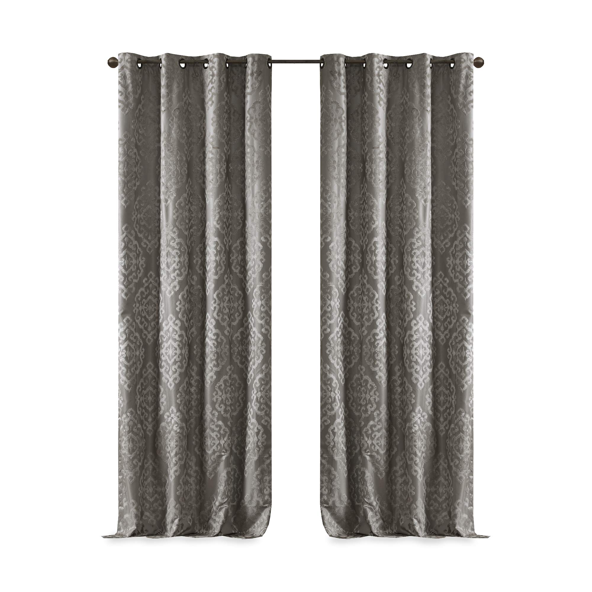 Sun Smart Mirage Verdunkelungsvorhang, 100% total, 1 Fenster, gestrickt, Jacquard, Damast, Raumverdunkelung, Vorhang mit Ösen Oben, Polyester, Dunkelgrau, 50" W x 108" L (Pack of 1)