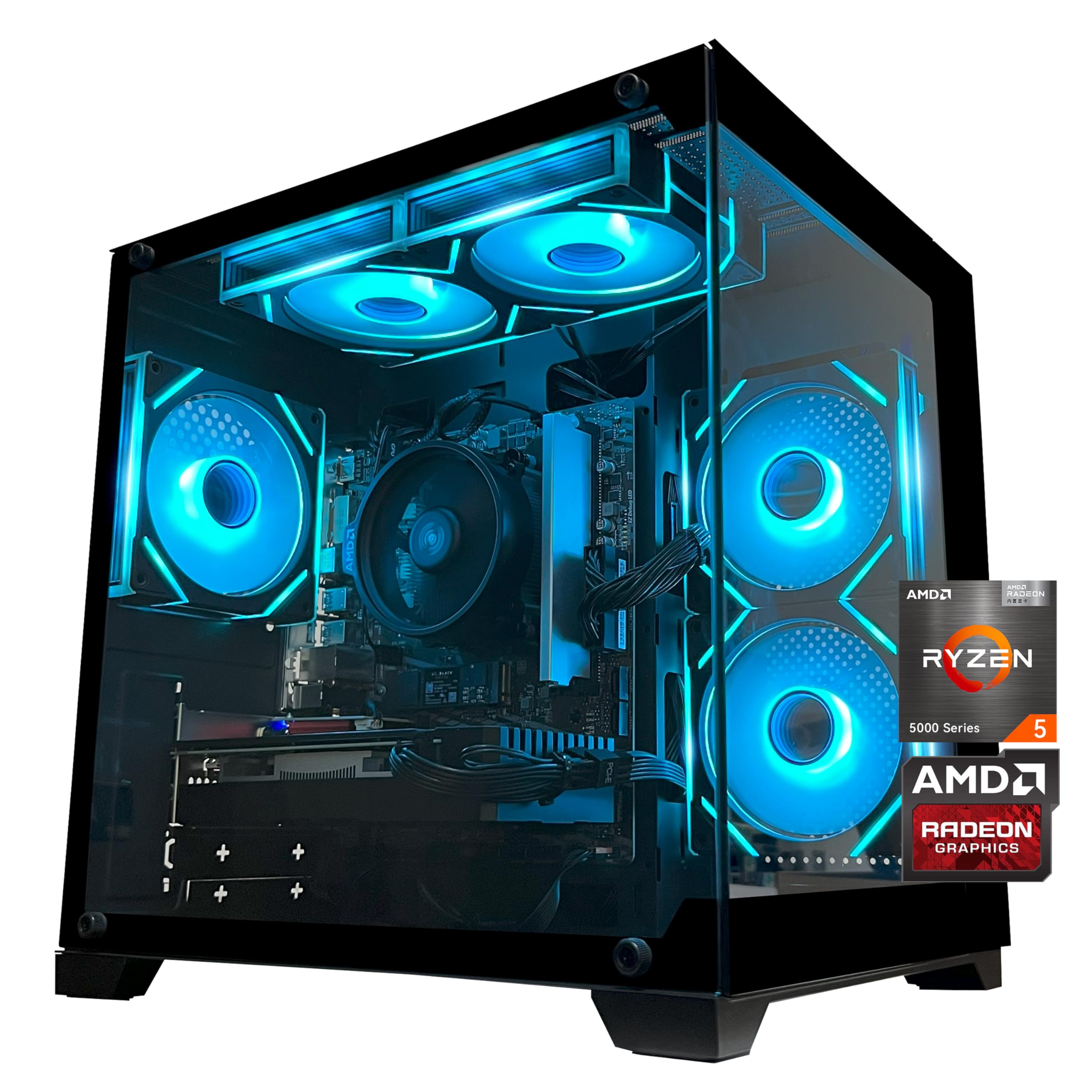 Gaming PC Desktop Computer, AMD Ryzen 5 5500, RX6500XT 4GB Graphics, 16GB DDR4 RAM, 512GB NVMe SSD, ARGB Fans (MX570)