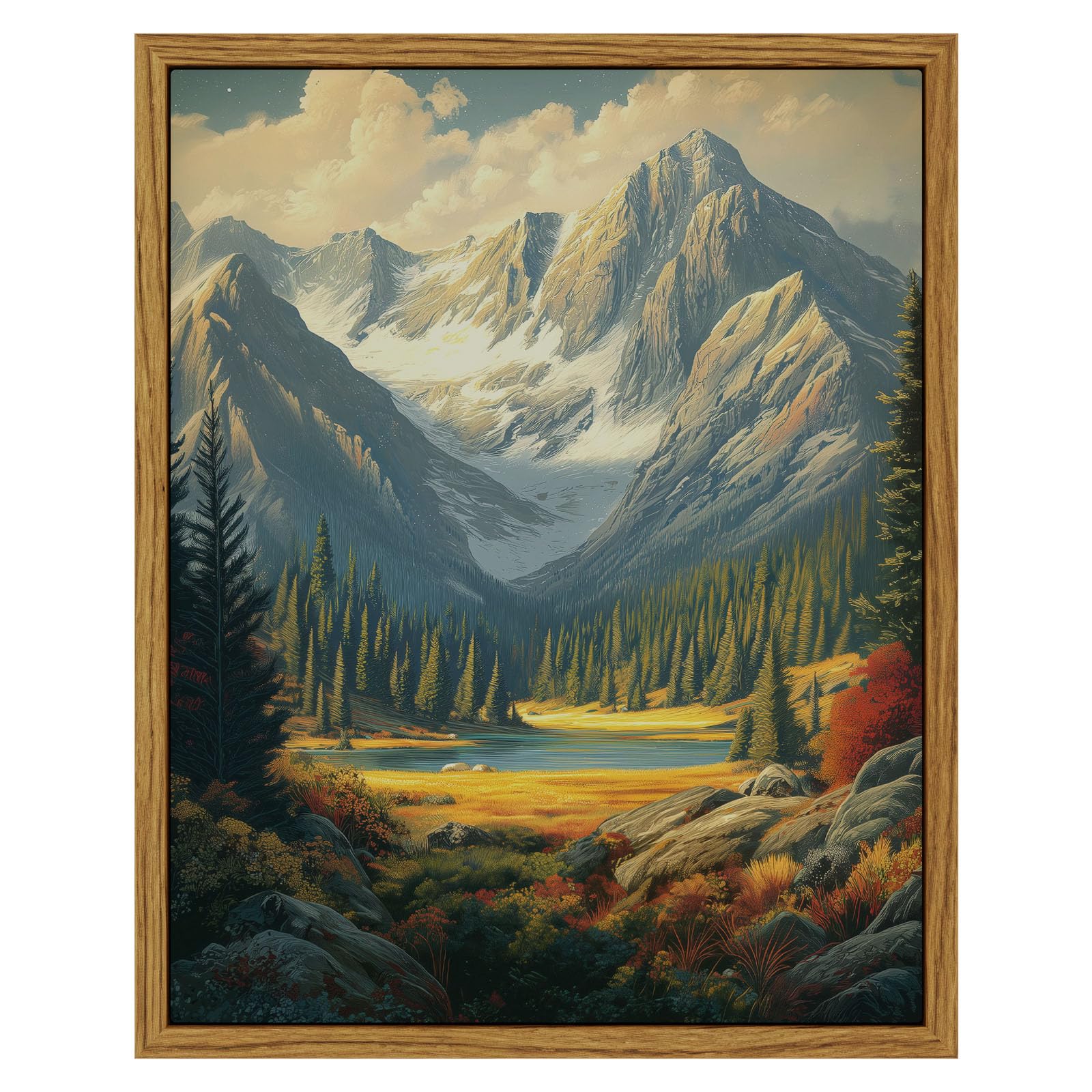 InSimSea Framed Canvas Wall Art, Meadow with Flowers Painting, Landscape for Living Room, Bedroom, Home, Bathroom Decor, 8x10 — view 210