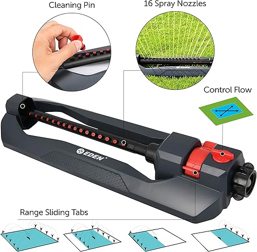 Miniatura 3 de Eden 94105 Aspersor Esencial Oscilante para Césped y Jardín con Control de Ancho y Flujo
