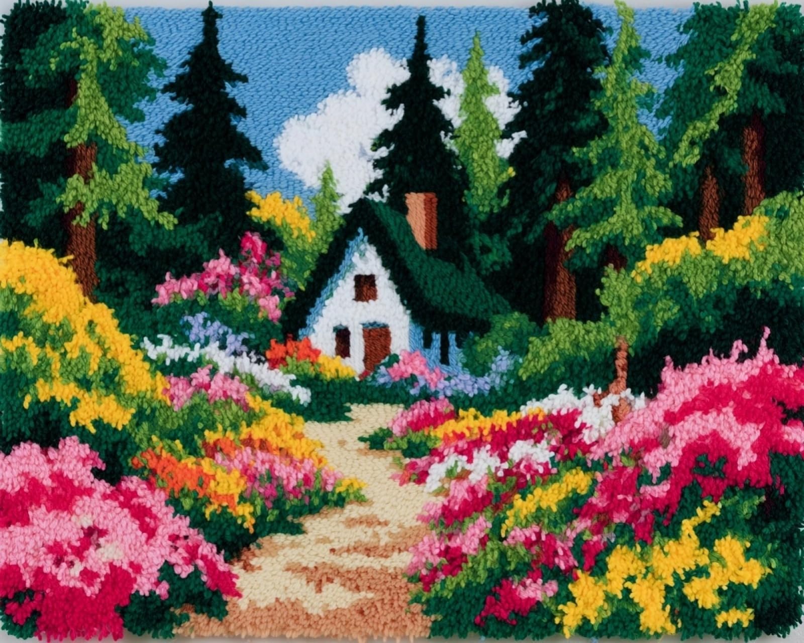 Wallphantom Latch Hook Rug Kit,Flower Cottage