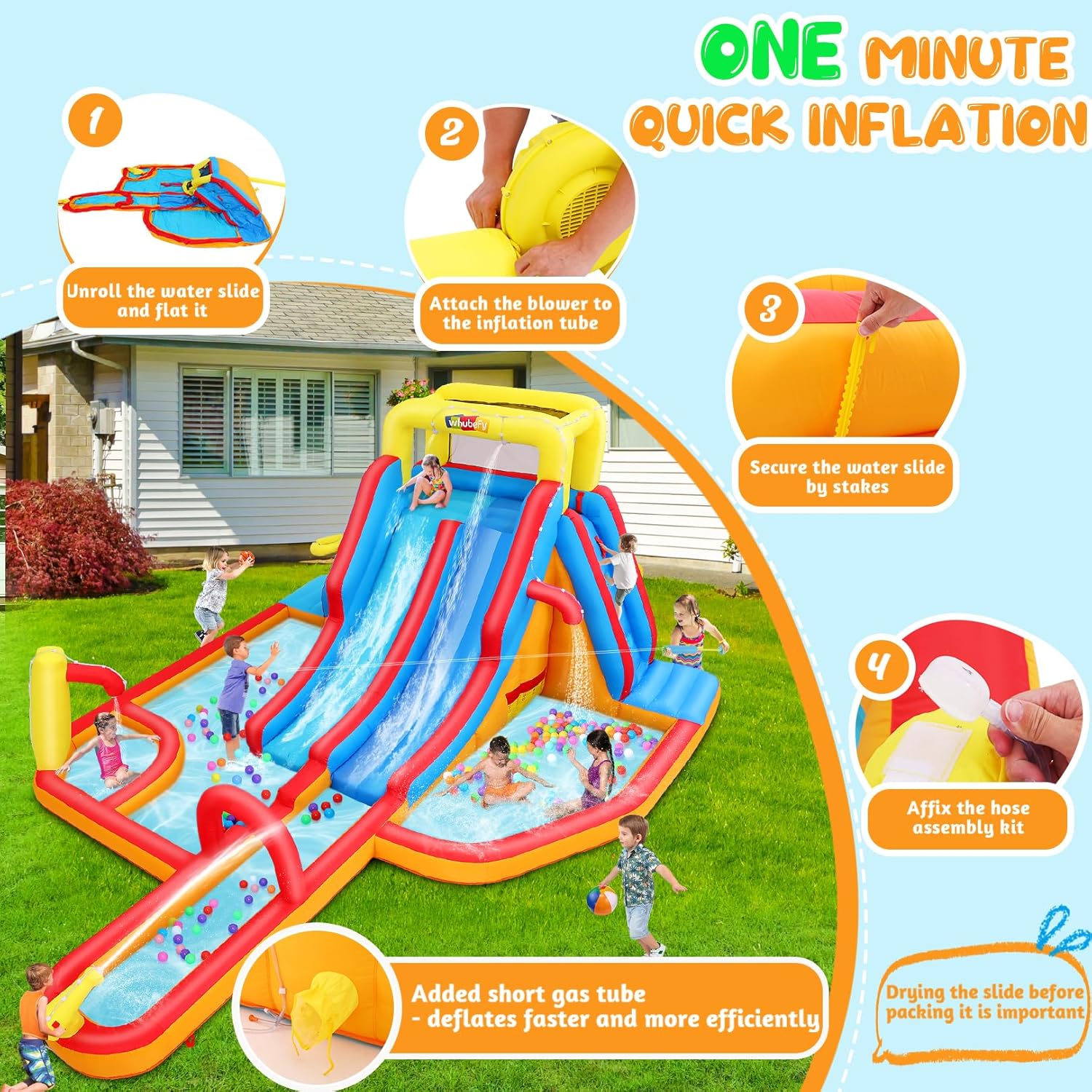 Whubefy Extra Large Inflatable Water Slide Park for Kids, 19.3Ftx14Ft Huge Waterslide Bounce House w/Dual Surfing Slides,Splash Pool,5 Toys,680W Blower,Blow Up Water Slides for Kids 3-6 8-12 Backyard