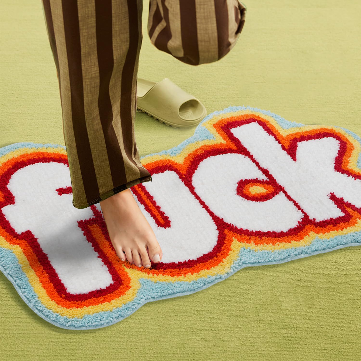 COMBLUE Funny Bathroom Rug Non Slip, Extra Soft Funky Cute Bath Mat for Floor Decor, Super Fluffy Luxury Microfiber Absorbent Cool Rug for Tub Shower Bedroom Living Room, Machine Washable, 47" x 26"