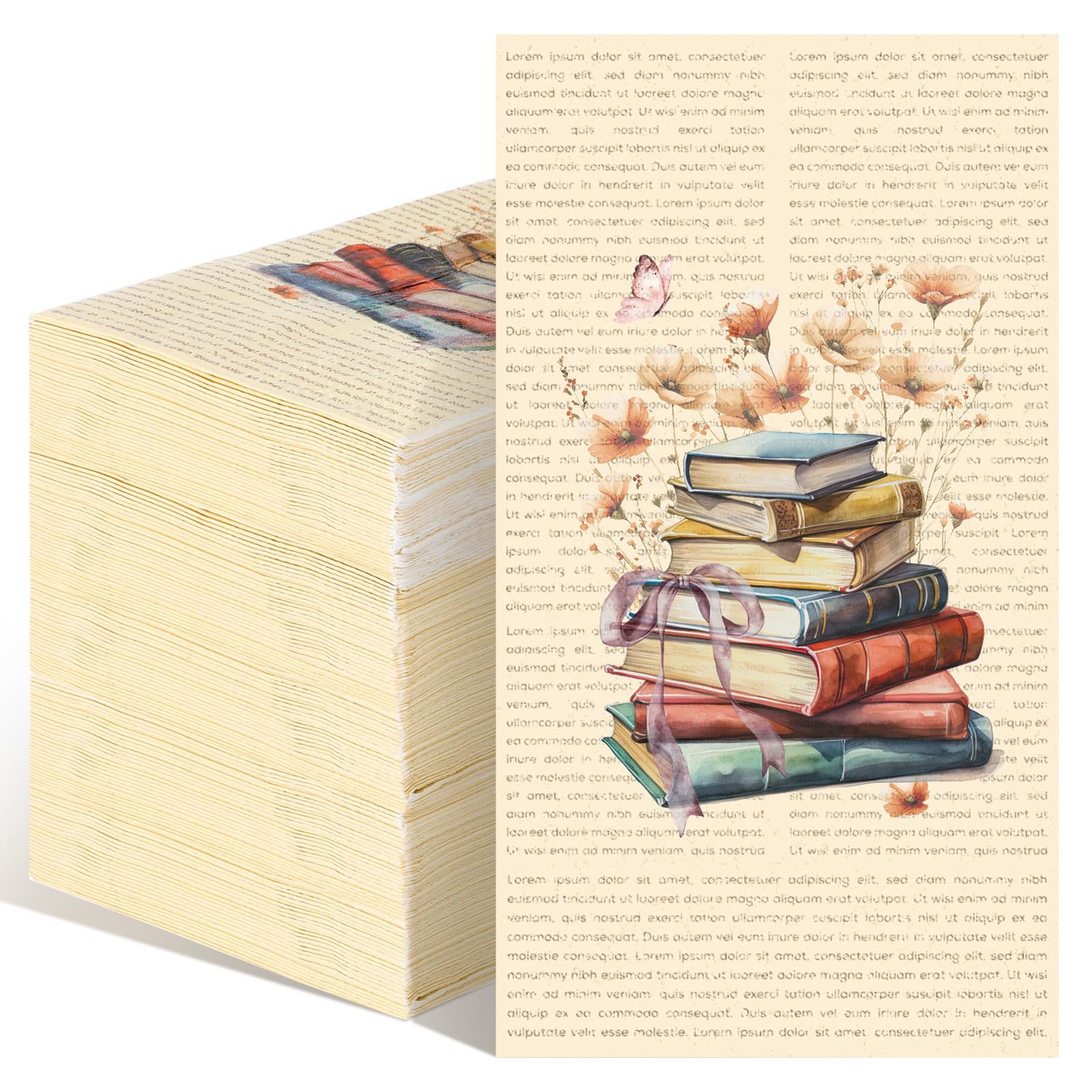 Pajean Papierservietten im Vintage-Stil, Motiv: Buch, Club, Retro, Wildblume, Party-Dekorationen, Vintage-Blumenmuster, Getränkehandtuch zum Lesen, Themenclub, Hochzeit, Geburtstag, Partyzubehör, 100