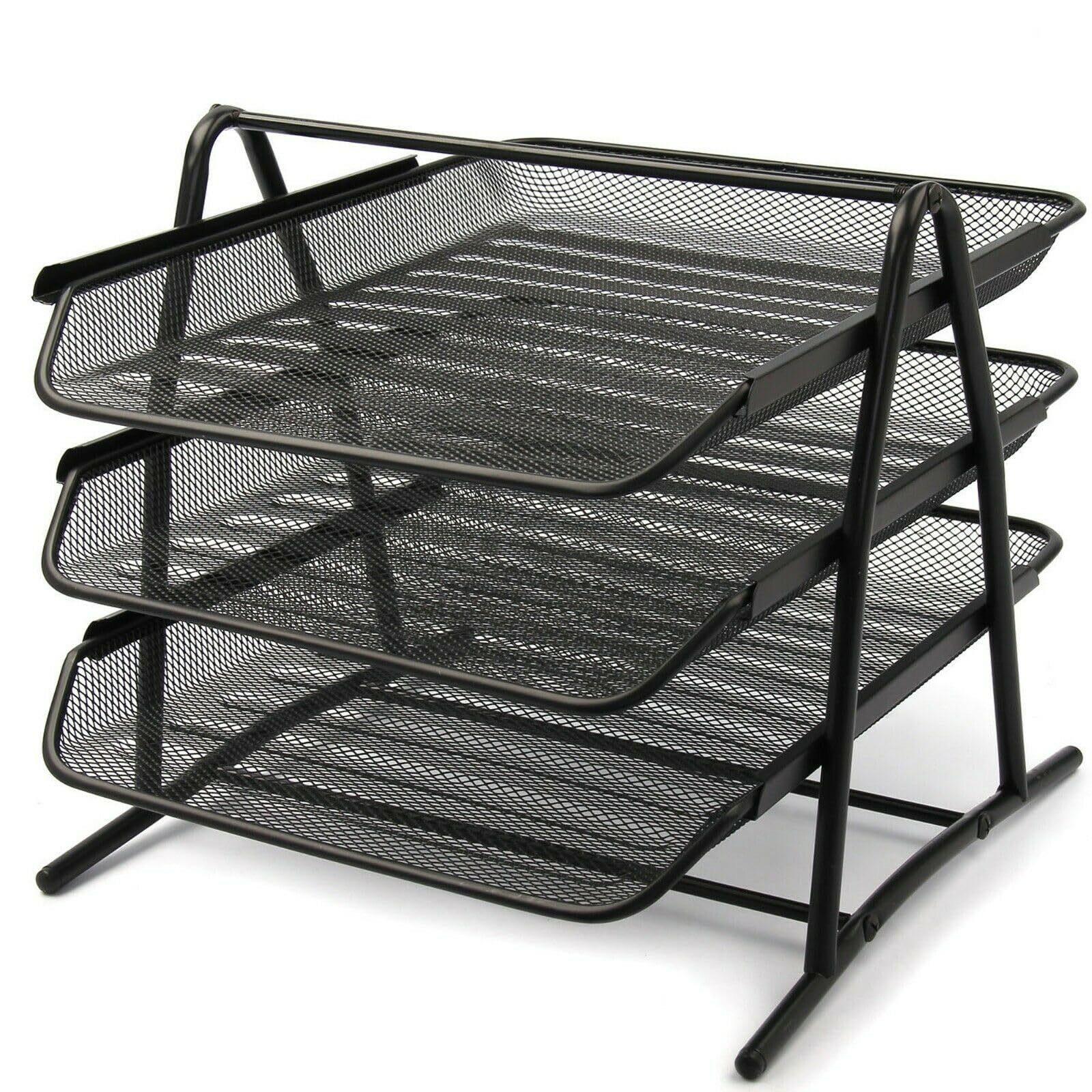 Ara Choice Black 3 Tier Office Files Metal Mesh A4 Paper Document Holder Desk Top Organizer Tray Letter Desktop File Storage Filling Collection For Home & Use (Black)