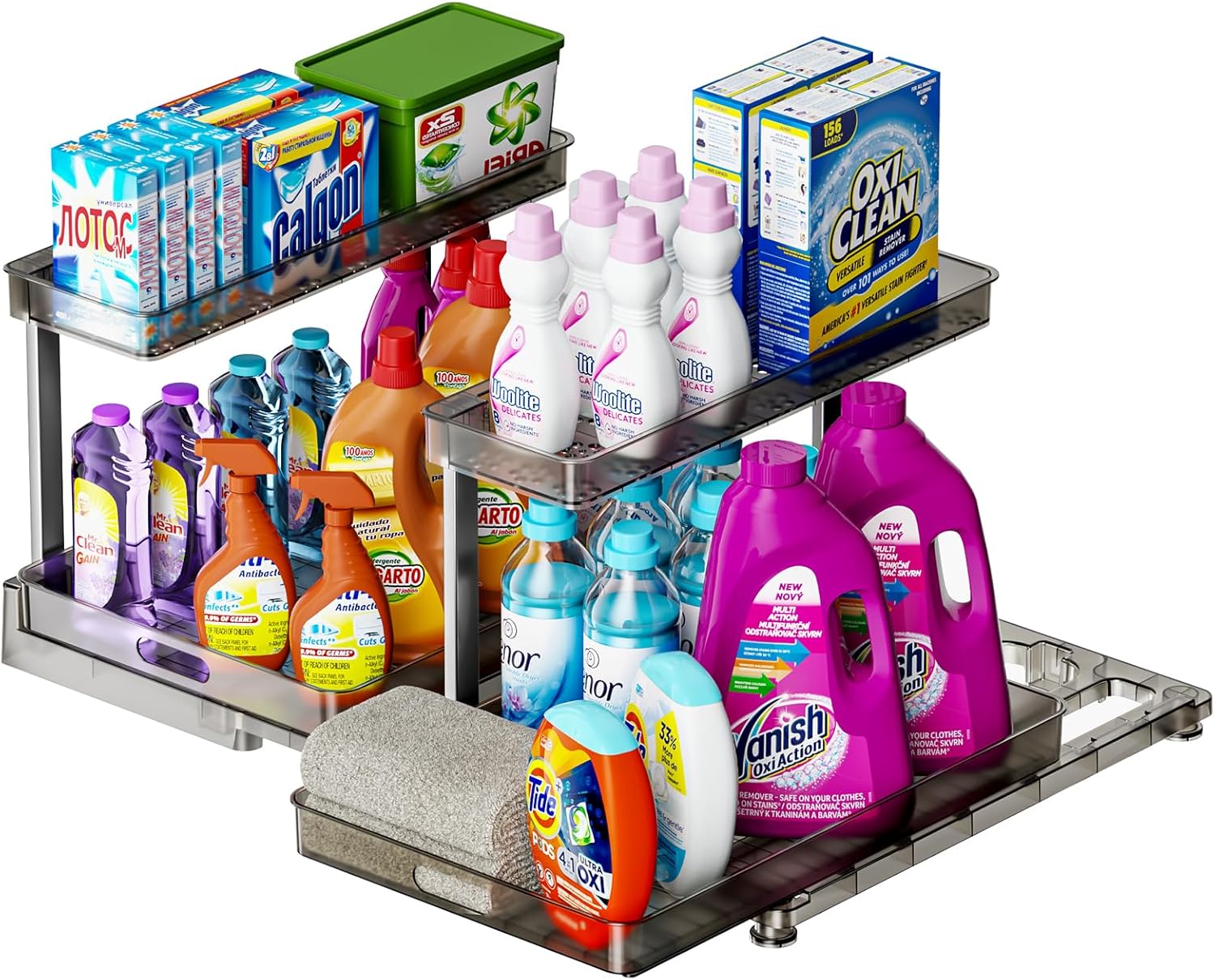 Under Sink Organizer and Storage, 2 Tier Sliding Under Sink Shelf, L Shaped Pull Out Cabinet Basket Organizer, Multi-Purpose Slide Out Organizer Rack for Bathroom, Kitchen, 2 Pack 2 Organizers