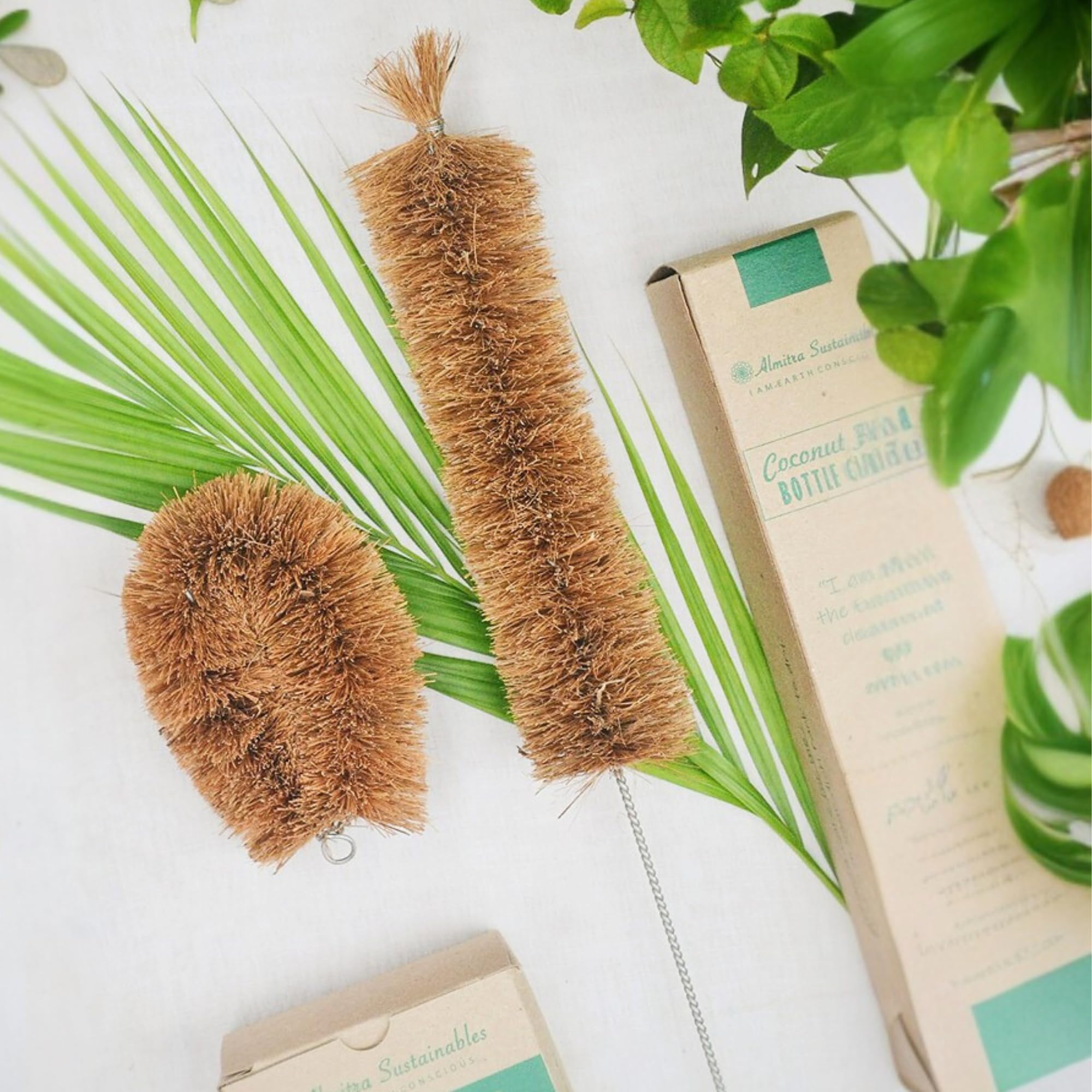Almitra Sustainables Natural Kitchen Cleaning Brush (Set of 2).Long Bottle Cleaning Brush for Wide Mouth Bottles and Scr