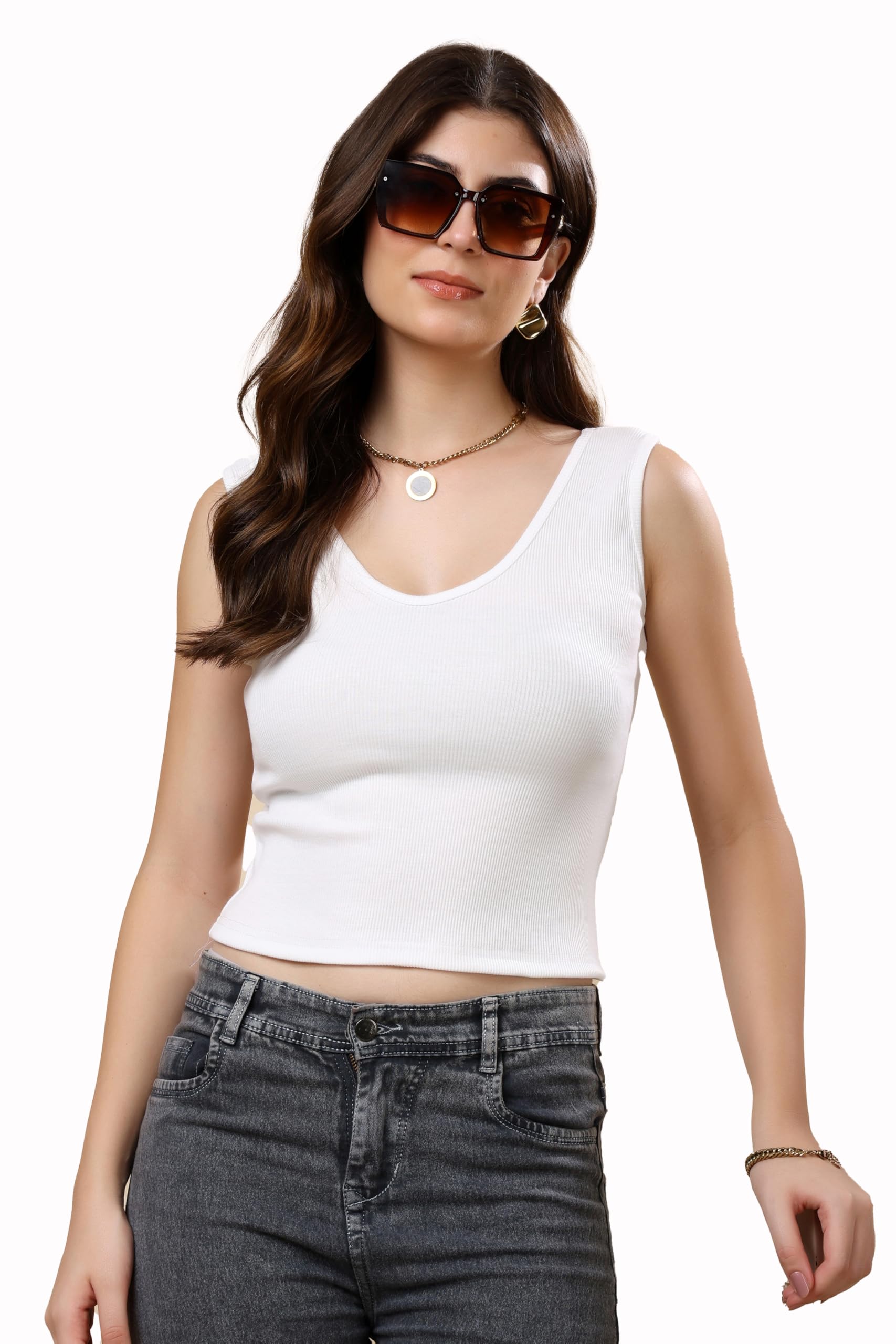 kex Premium Seamless V Neck Crop Tank Top for Women's & Girl's | Crop Tank Top Casual | Soft & Breathable Fabric | Sleeveless Slim Fit Casual Sports Top | Cotton Blend Gym, Yoga & Everyday Wear-picture-28
