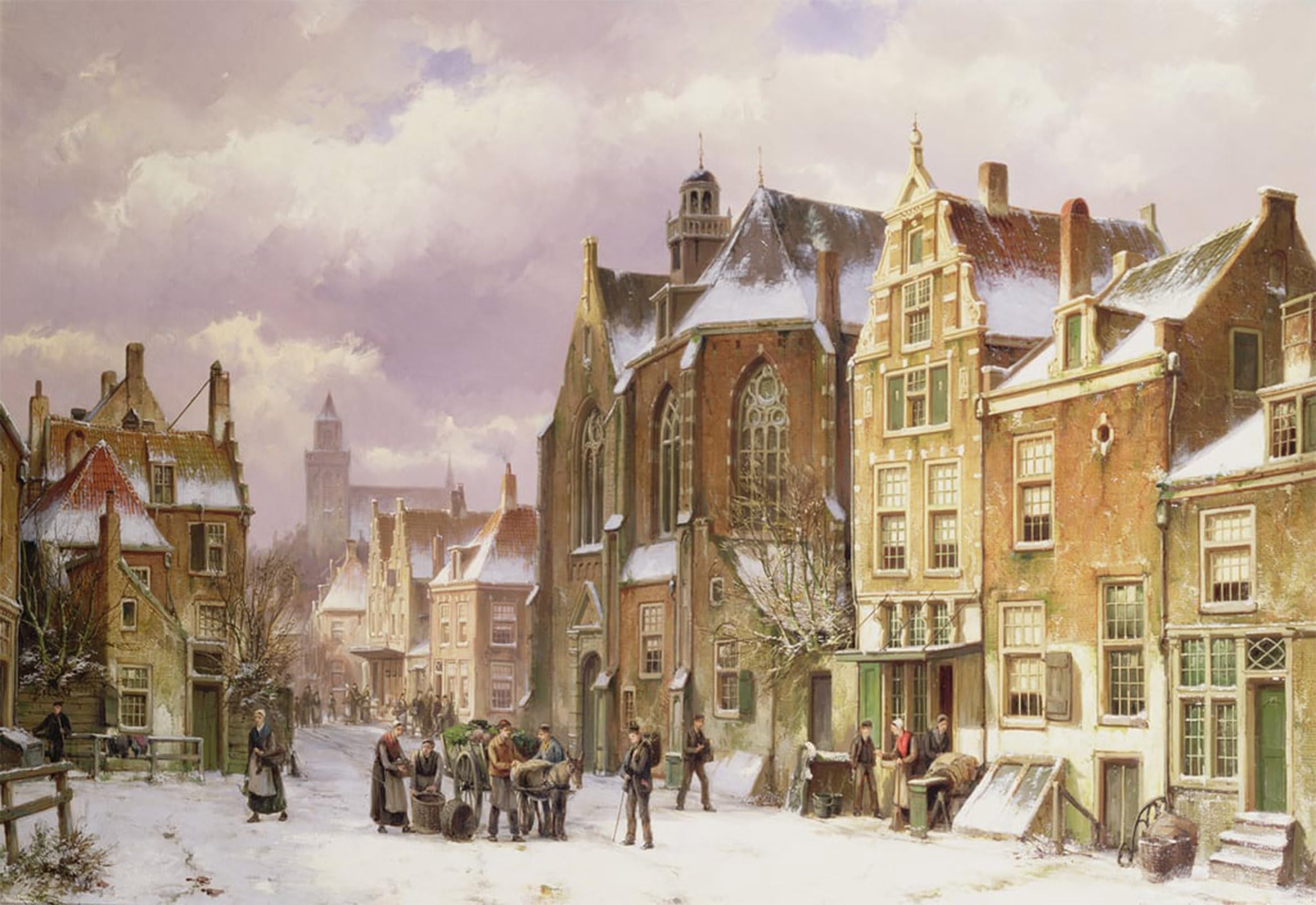 ARTXLXXBN Famous Print Painting Colorful Art Print Snow in Amsterdam by Willem Koekkoek Canvas Art Decorations for Home Decor 60x90cm