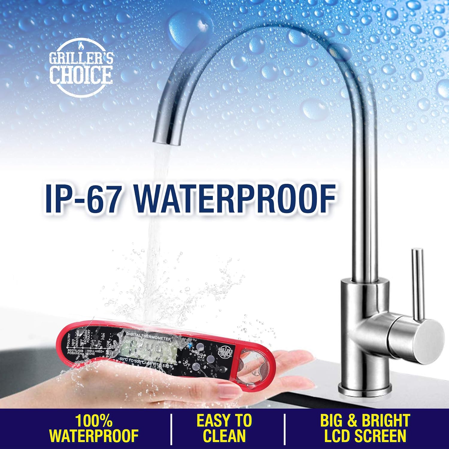 review Commercial Digital Instant Read Thermometer- Precise, Backlight, Magnet, Folding Probe. Great for BQQ, Grill, Meat, Candy, Frying by Grillers Choice