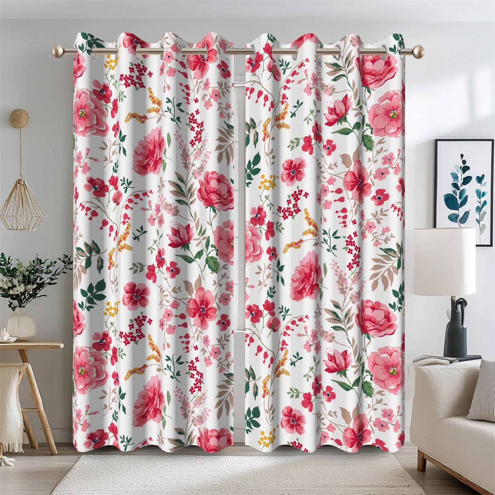 140x260cm Cortinas Florales Rosas Rosas Flores de peonía roja Cortinas-Opacas para Ventana para Dormitorio Cortinas-de Sala de Estar con Aislamiento térmico Bloqueo de luz 2 Paneles