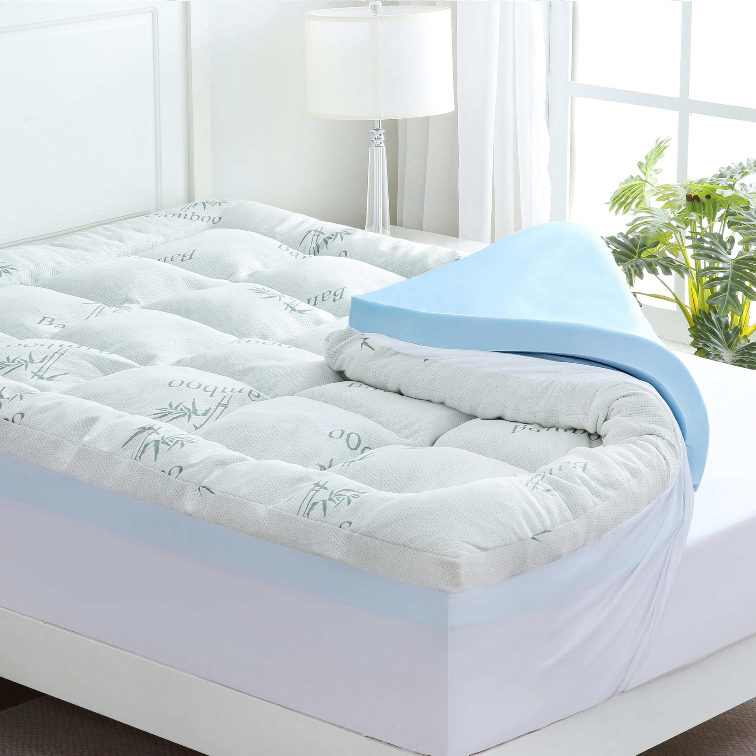 DOWNCOOL Dual Layer 4 Inch Memory Foam Mattress Topper