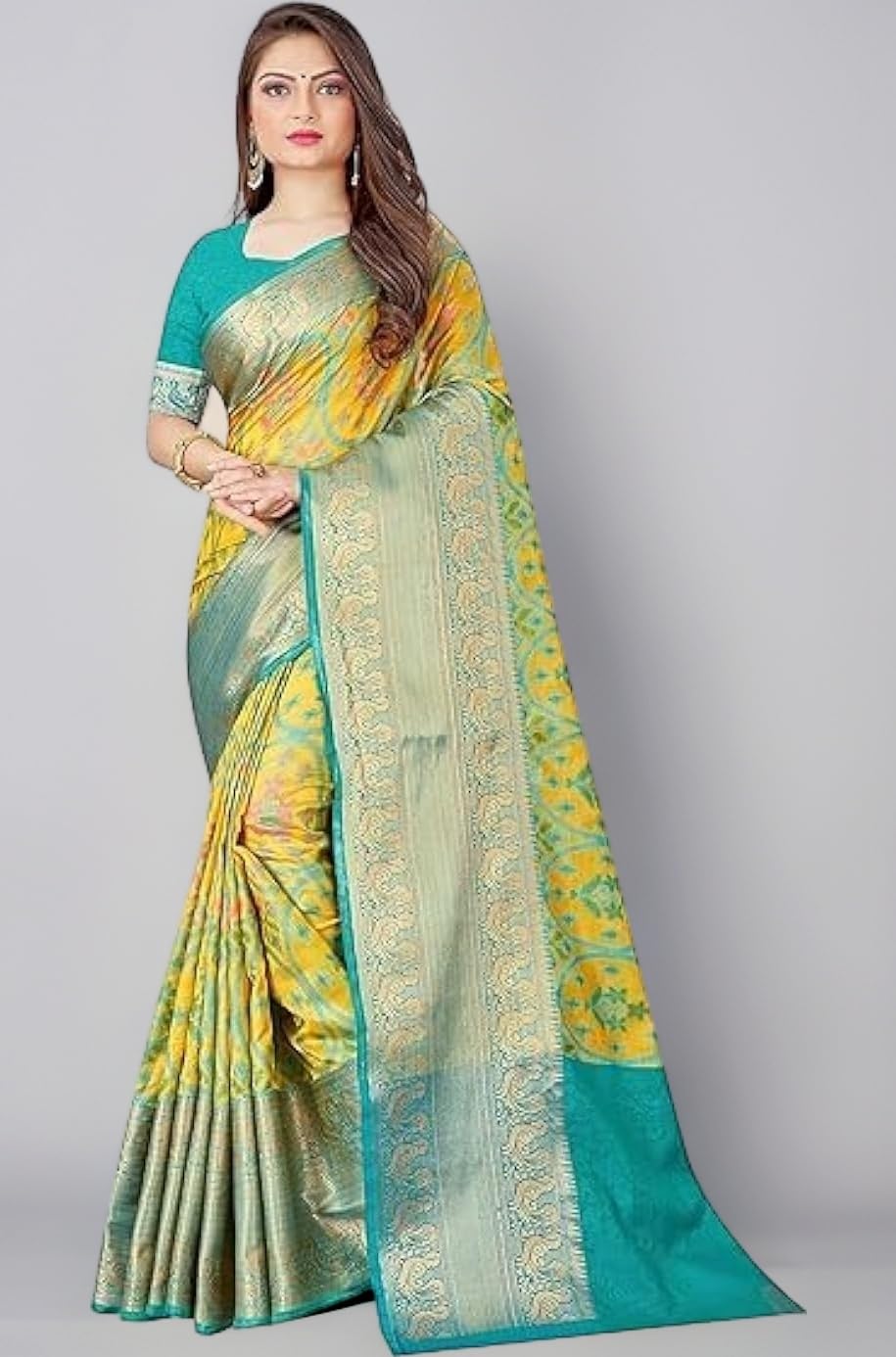 SWORNOF Women's kanjivaram banarasi silk saree for festival Wedding silk with rich pallu Design sarees for women with Unstitched blouse piece