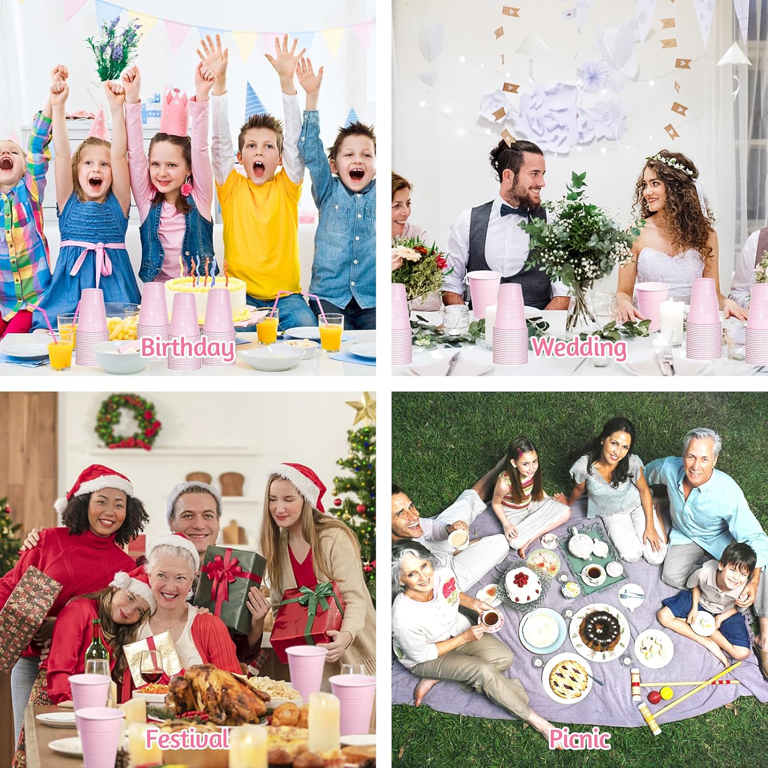 100 Pieces 16oz Pink Plastic Cups Pink Disposable Cups Drinking Cups for Party Birthday Wedding Graduation Christmas - Image 7