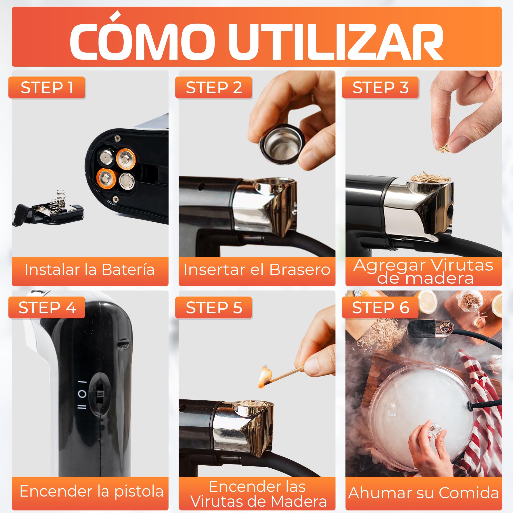 BWAY Ahumador de Alimentos en Frío - Ahumador de Carne con 3 Paquetes de Madera y eBook de 20 Recetas Incluido - Smoker Portátil Ideal para Queso, Pescado y Cócteles