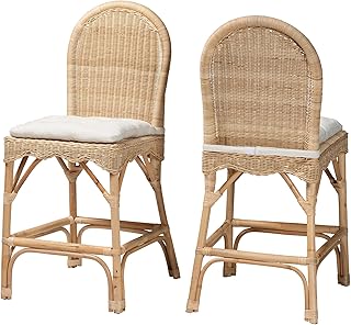 bali & pari Bilu Bohemian Natural Rattan 2-Piece Counter Stool Set