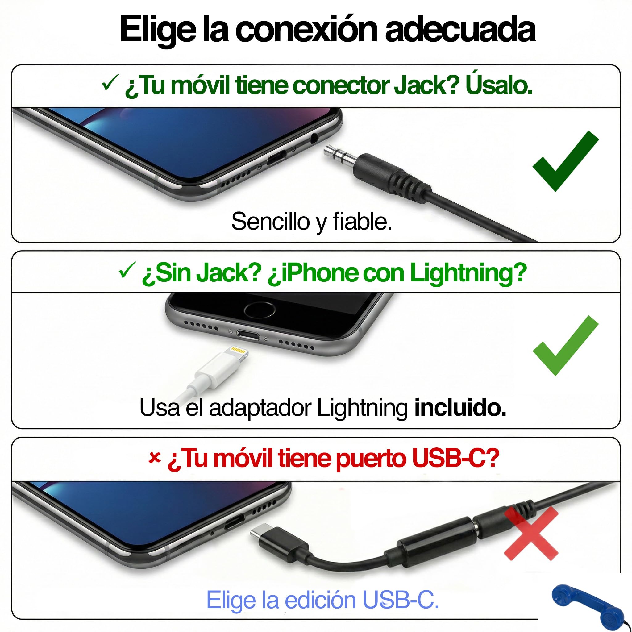 Opis Technology Auricular de Estilo Retro en Forma de Receptor de teléfono (Versión para iPhone) - el 60s Micro Azul — view 4