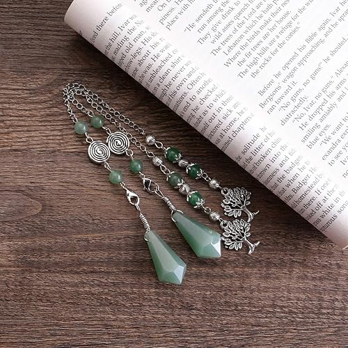 Miniatura 2 de PESOENTH Péndulo de péndulo de cristal natural de aventurina verde de aventurina curativa de adivinación hexagonal puntiaguda para árbol de vida,