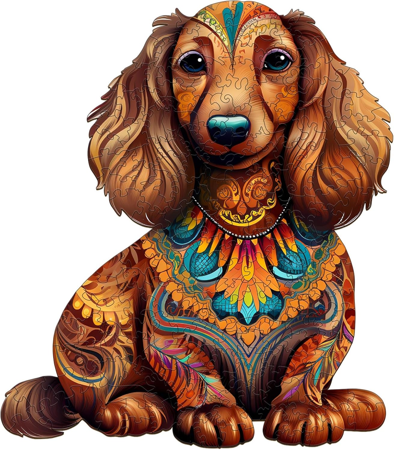 Wooden Puzzle for Adults, Long-Haired Dachshund Dog Wooden Jigsaw Puzzle, Unique Shape Animal Wood Puzzles with Beautiful Box, Family Game Gifts (L-13.3 * 13in-260Pcs)