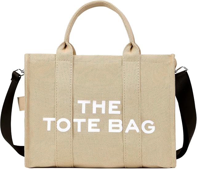 Women's Canvas Tote Bags Casual Canvas Crossbody Bag With Zipper Double Shoulder Straps Canvas Shoulder Bags for School Shopping Work Travel