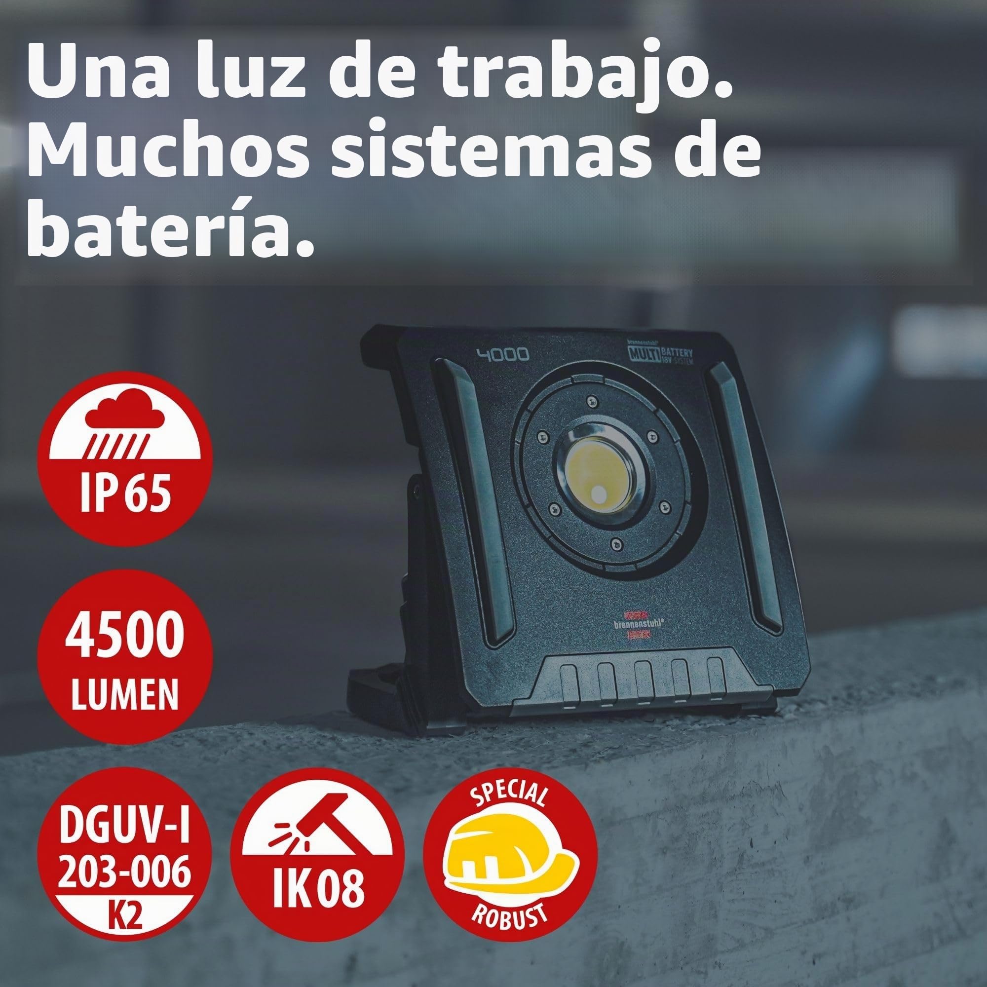 Brennenstuhl Professional Multi Battery foco LED a batería 4000 MA (40W, 4500lm, IP65, foco de obra compatible con baterías de 18V de 10 fabricantes diferentes, sin batería)
