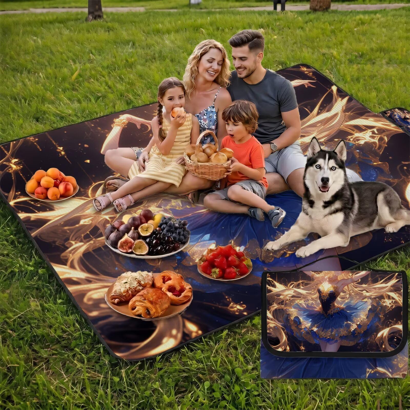 Couverture Pique Nique Grande 200x300cm,Outdoor Couverture Imperméable,Pliable Tapis de Plage Dos en PVC,Picnic Blanket pour Camping Accessoires,Jardin,Parc,Famille - Belle Fille,Princesse UZ-648