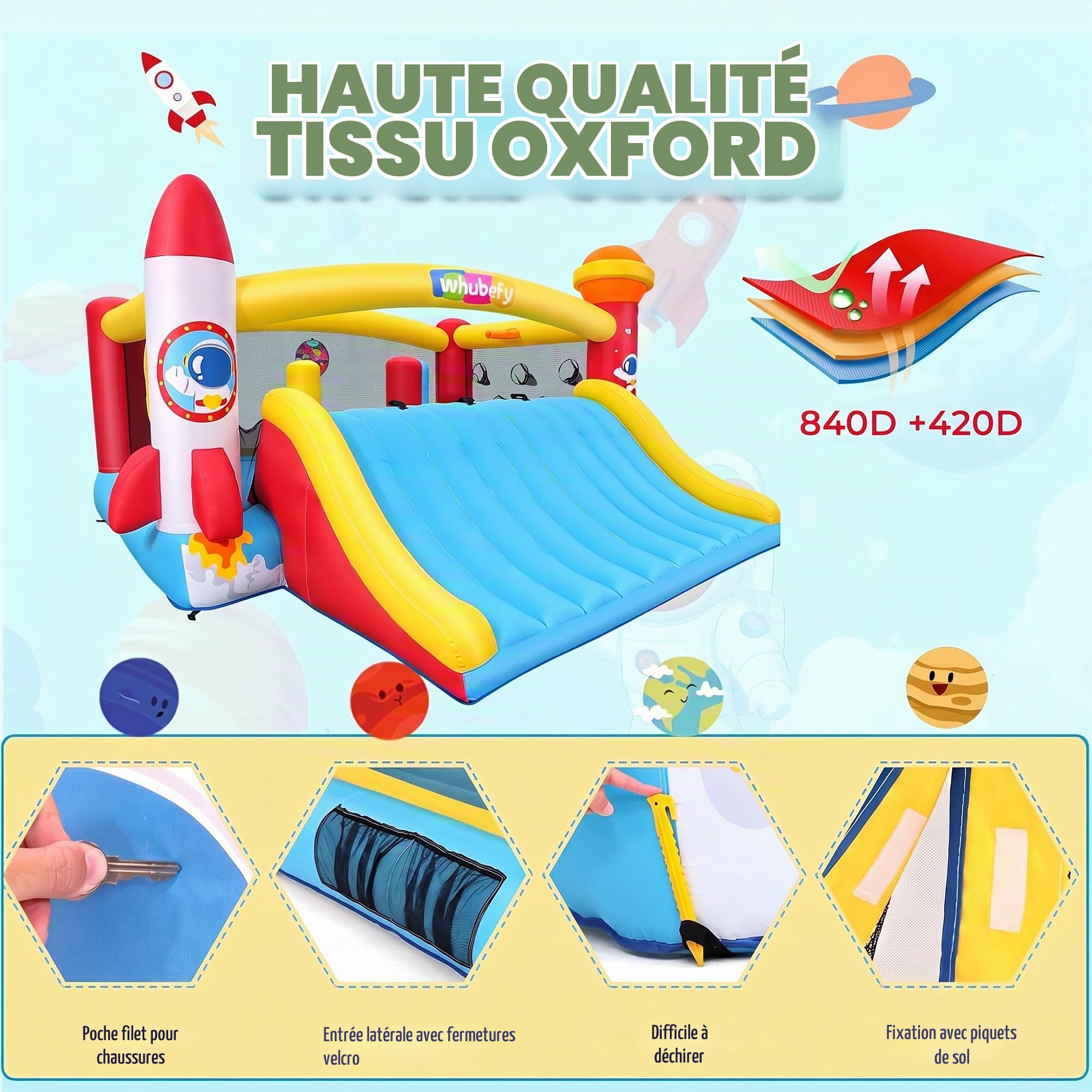 Château Gonflable pour Enfants de 8 à 12 Ans, 4,1 x 4,1 m, pour l'intérieur et l'extérieur, avec Ventilateur, château Gonflable Spatial pour Les fêtes et Le Jardin