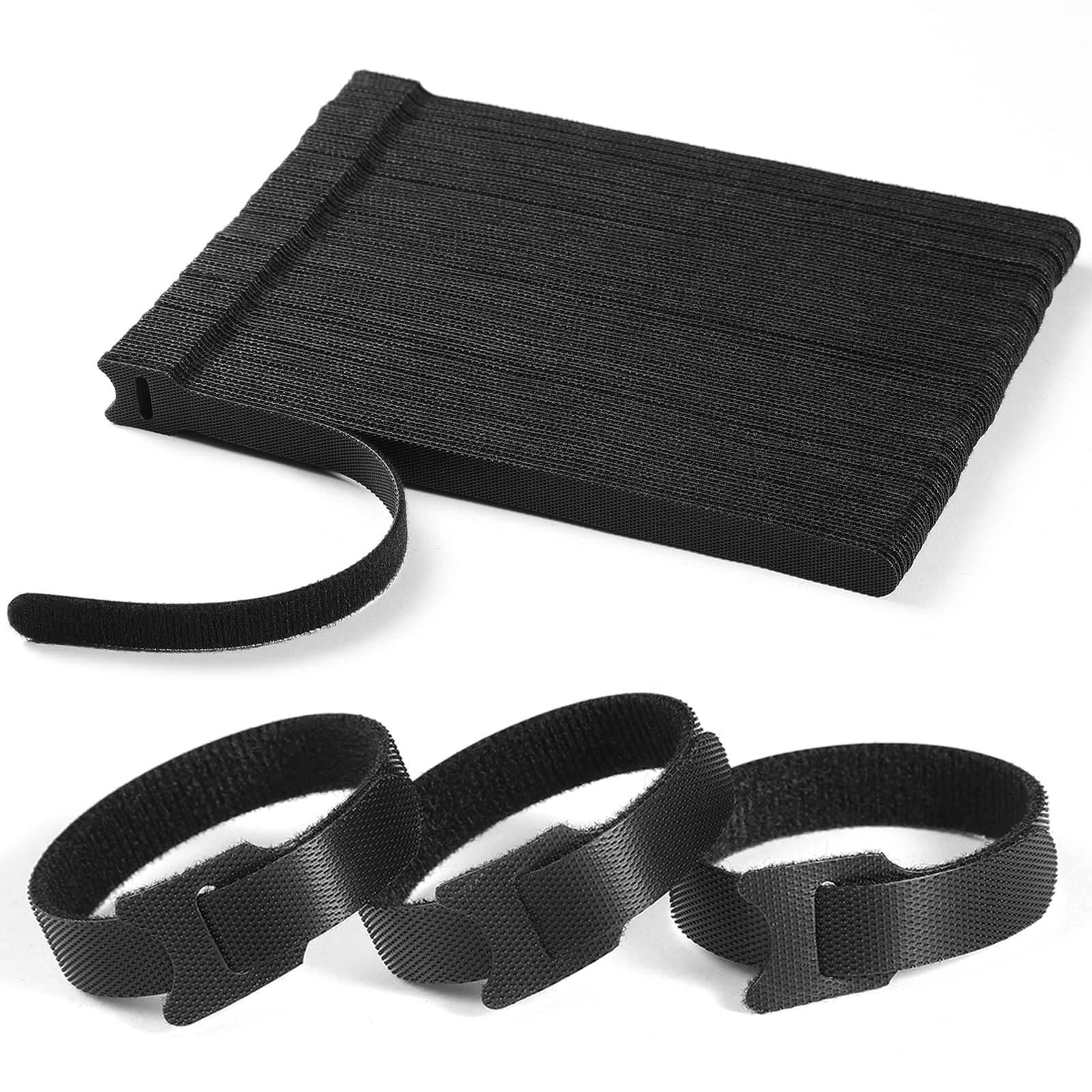 100 PCS 8 Inches Reusable Cable Ties | Adjustable Cord Wraps, Cable Straps | Hook & Loop Cord Organizer, Cable Management 8 Inch 100 Pcs