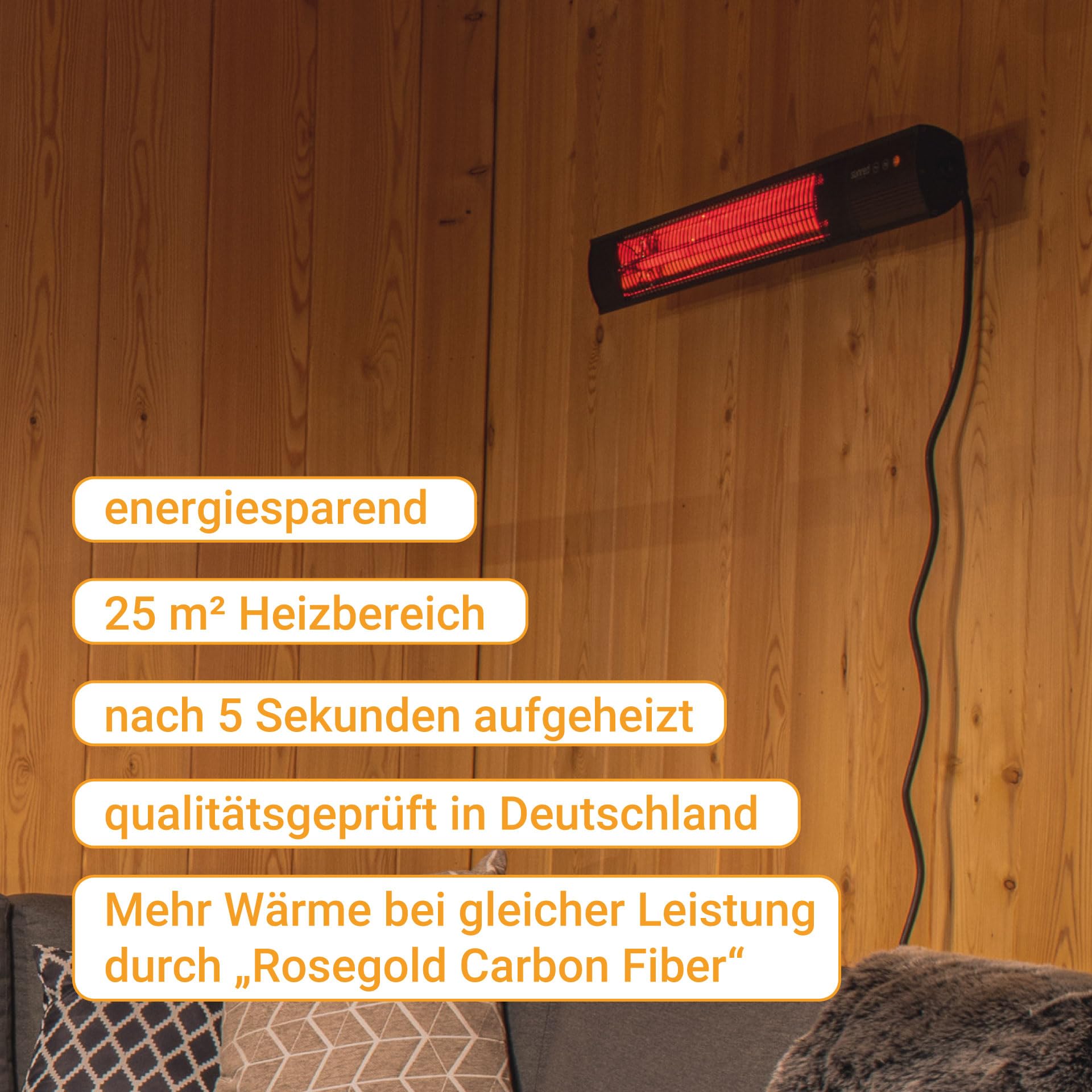 Sunred Grzejnik ścienny 2500 W, promiennik podczerwieni, na taras (czarny)