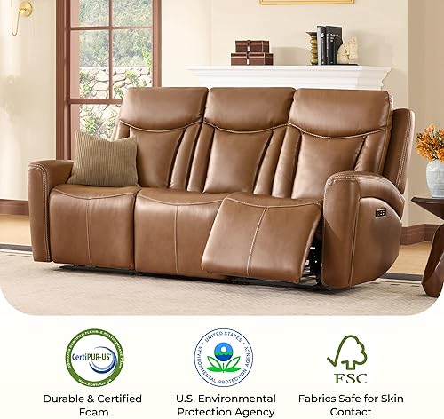 Miniatura 6 de CHITA Sofá reclinable eléctrico de cuero genuino, sofá reclinable de gravedad cero con reposacabezas y consola eléctrica, soporte para tazas,