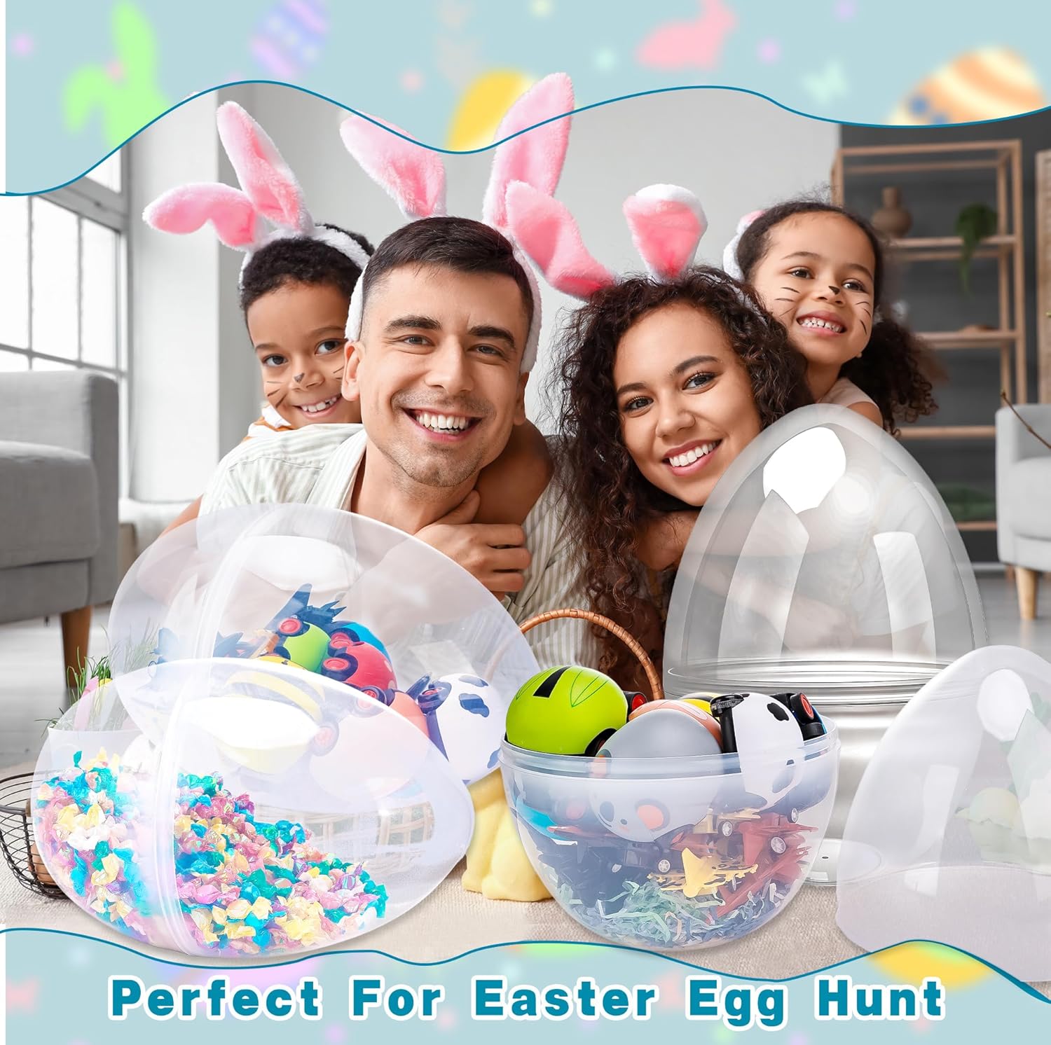4 Pcs 14 Inch Jumbo Clear Easter Eggs Fillable Transparent Easter Egg Plastic Fillable Eggs for Easter Basket Stuffers Party Favor - Image 7