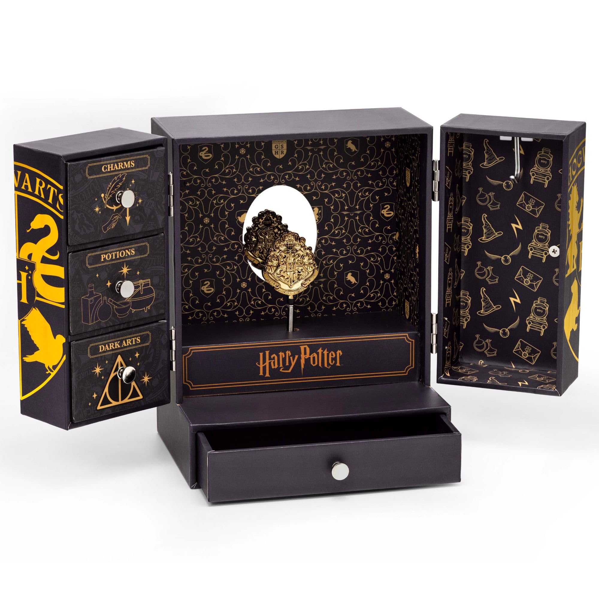 CERDÁ LIFE'S LITTLE MOMENTS Harry Potter Mirror Storage Jewellery Box with Musical Spinning Hogwarts Houses Crest