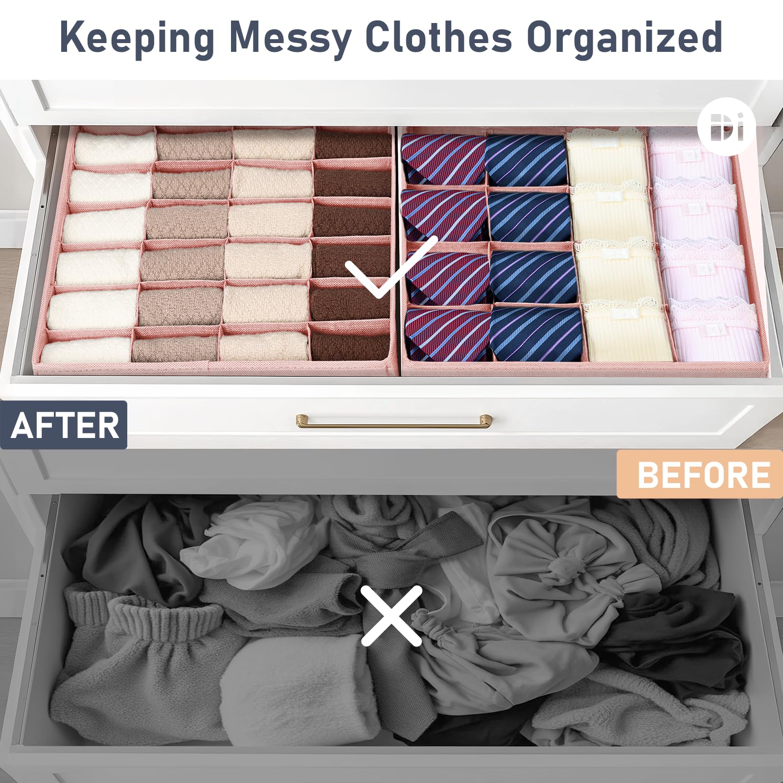 DIMJ Sock Organizer Drawer Dividers, 2 Pack Underwear Organiser - Image 3