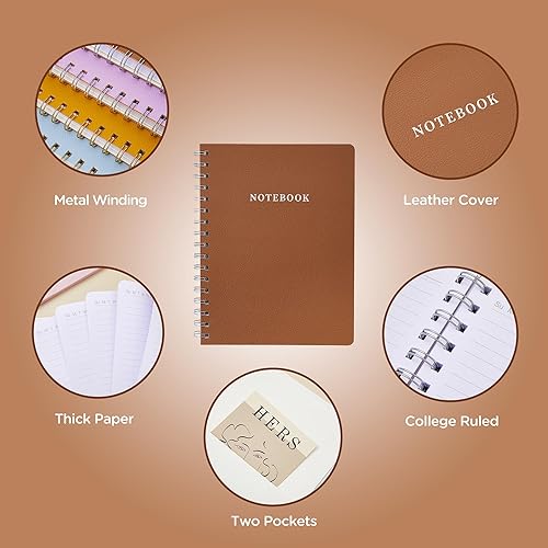 Miniatura 2 de Wisefine Cuaderno de espiral de piel sintética, 6.3 x 8.5 pulgadas, 160 páginas con bolsillos interiores, tapa suave, cuaderno de encuadernación de