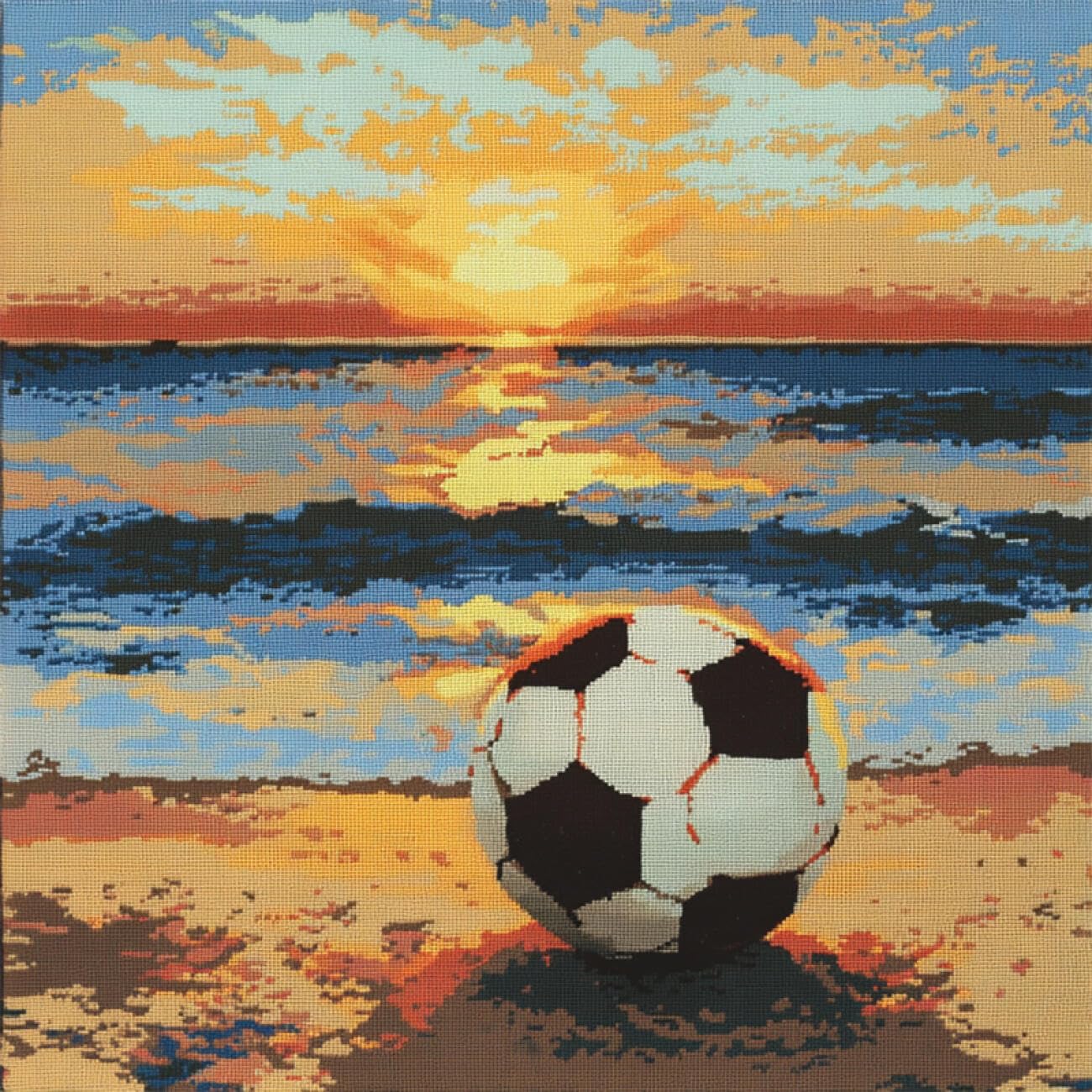 Henypt 9CT Cross Stitch Cushion Kits for Adults Beach Soccer DIY Cushion Embroidery Kit Needlepoint Handmade Needlework Cushions Kits Stitched Pillow Cover Set for Adults Beginners 50x50cm