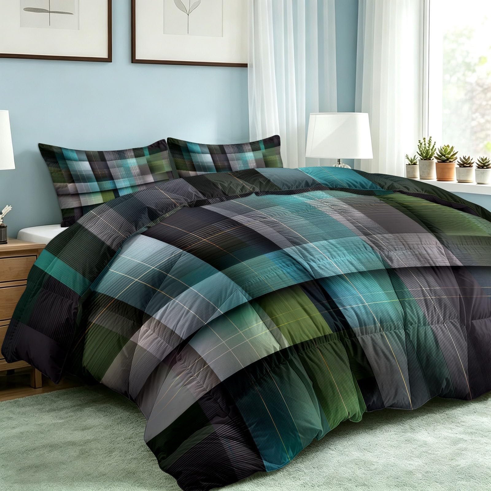 Sommerdecke ohne bezug 155x220 cm Grau Minimalistisch Geometrisch Textur Antiallergisch Leichtsteppbett & Ganzjahresdecke - Waschbar mit 2 Kissenbezügen Modern Kariert Weiche und Atmungsaktive Wende
