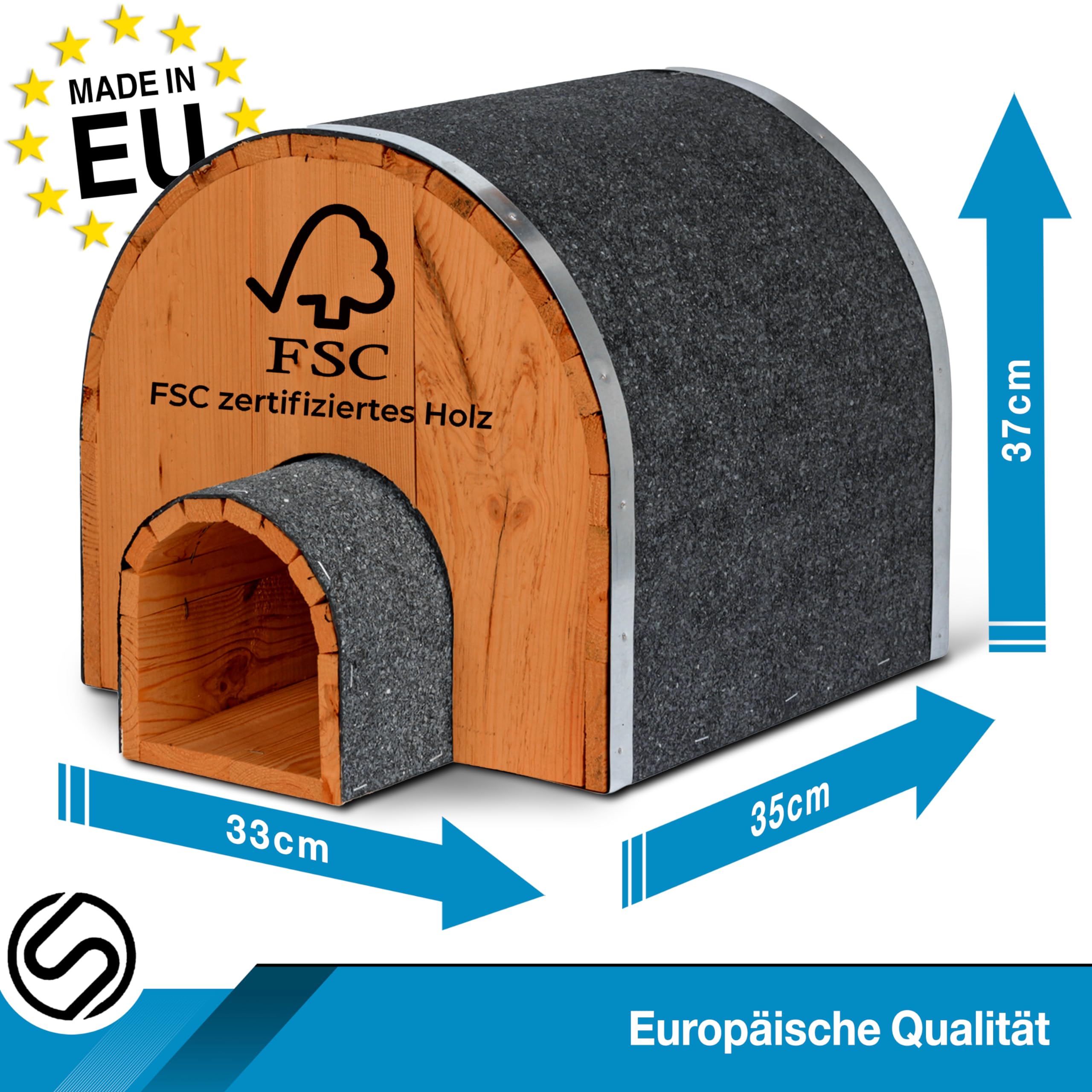 SCHWANFELD® Iglu Igelhaus Winterfest [SCHÜTZT VOR FRESSFEINDEN] - inkl. Dachpappe für optimalen Wetterschutz - Premium Igelfutterhaus mit Vorbau - Hochwertiges Igelhaus aus FSC zertifiziertem Holz