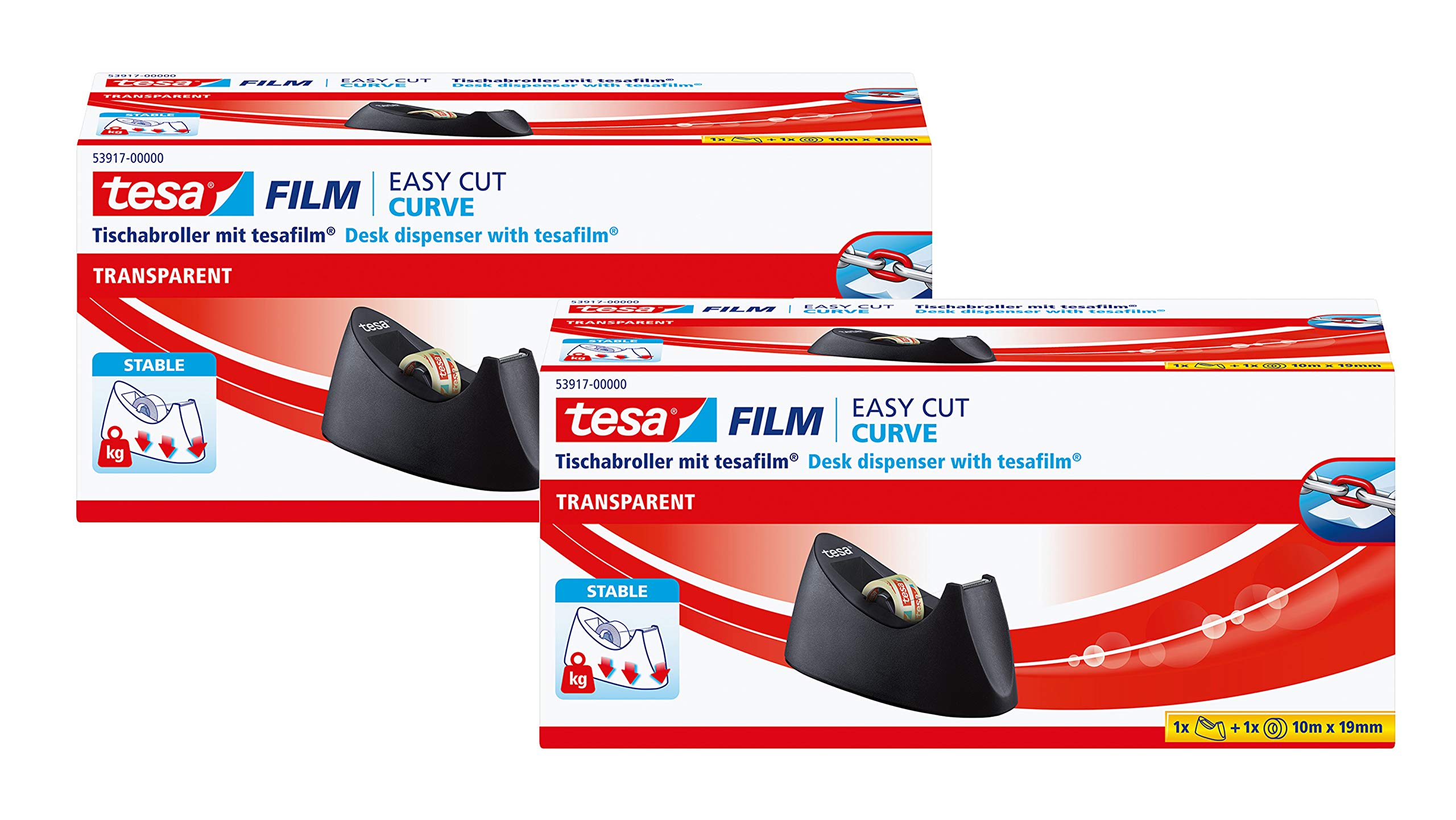 tesa Easy Cut Tischabroller CURVE - rutschfest, einfache Handhabung, sauberer Schnitt (Doppelpack, Single)