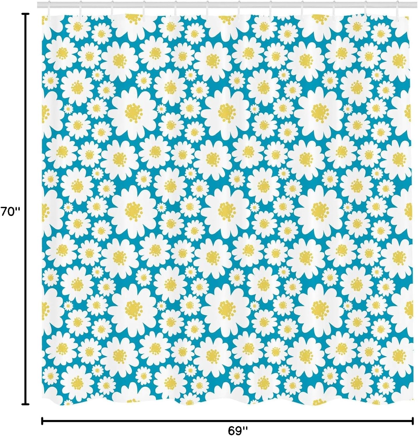 Ambesonne Floral Shower Curtain, Pastel Cartoon Like Flowers Daisies Spring Time Season Artwork Print, Cloth Fabric Bathroom Decor Set with Hooks, 69" W x 70" L, Dark Sky